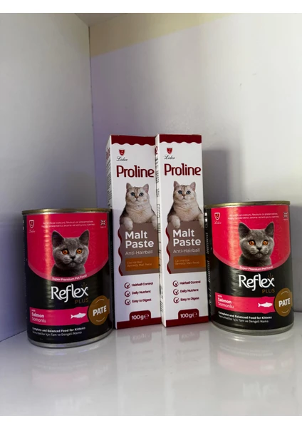 Reflex plus 2li Somonlu yavru Kedi Konserve Mama ve 2 Li Malt