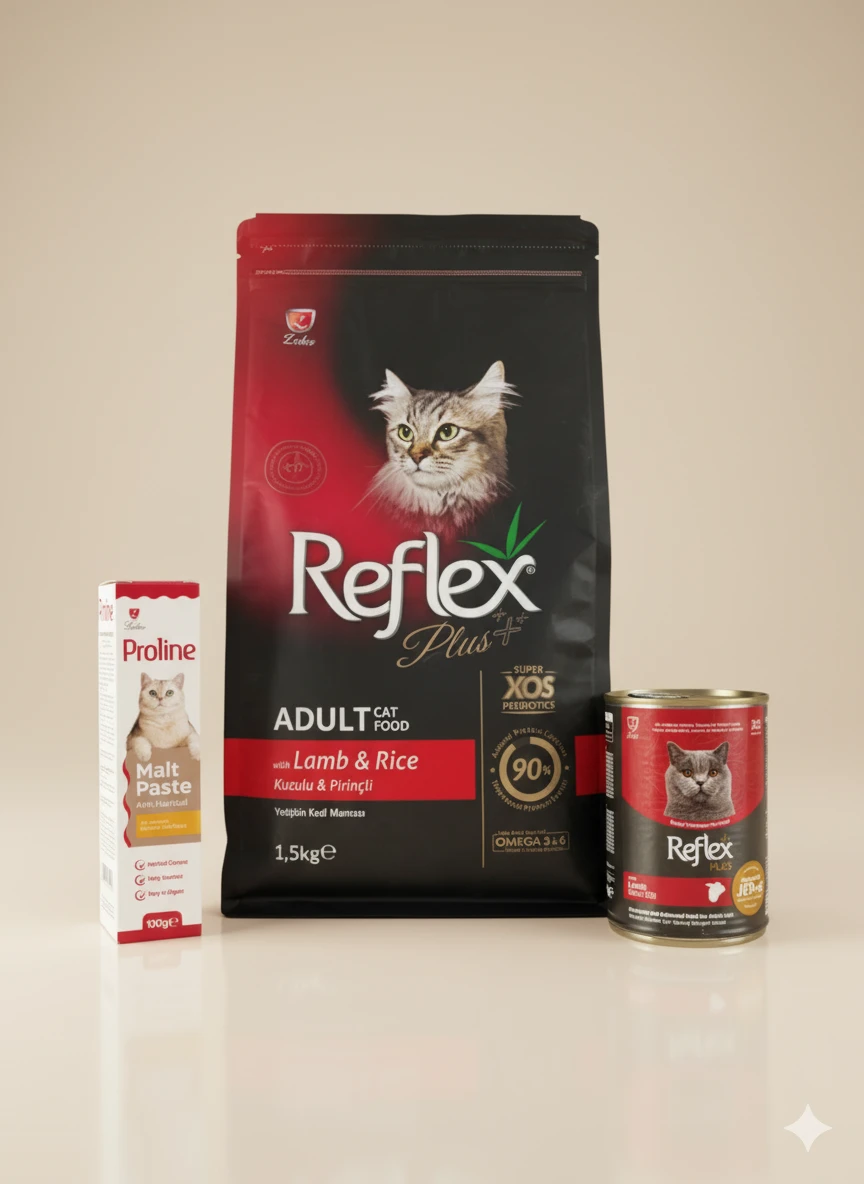 Reflex Plus Kuzu Etli Yetişkin Kedi Maması Seti
