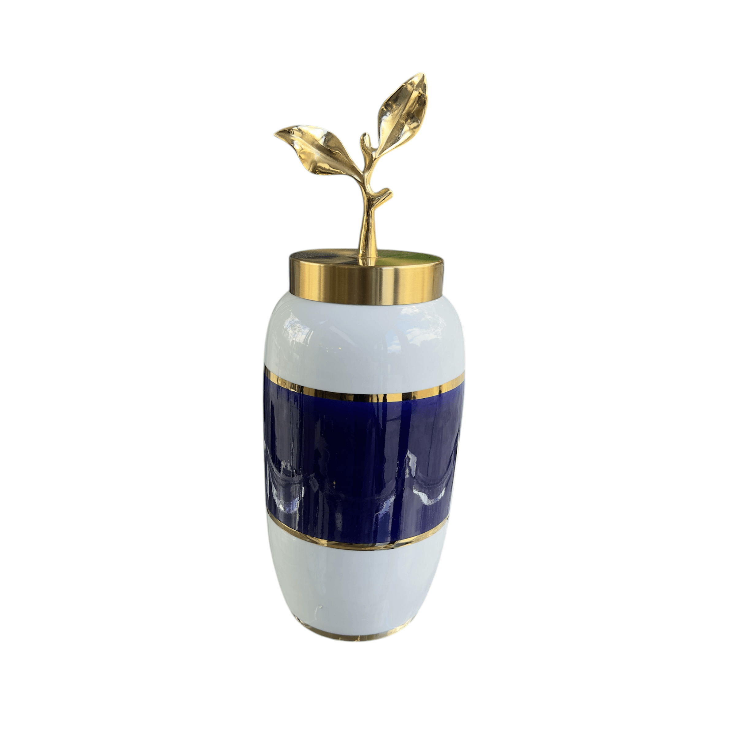 Gold Metal Kapaklı Lacivert Beyaz Küp Orta Boy