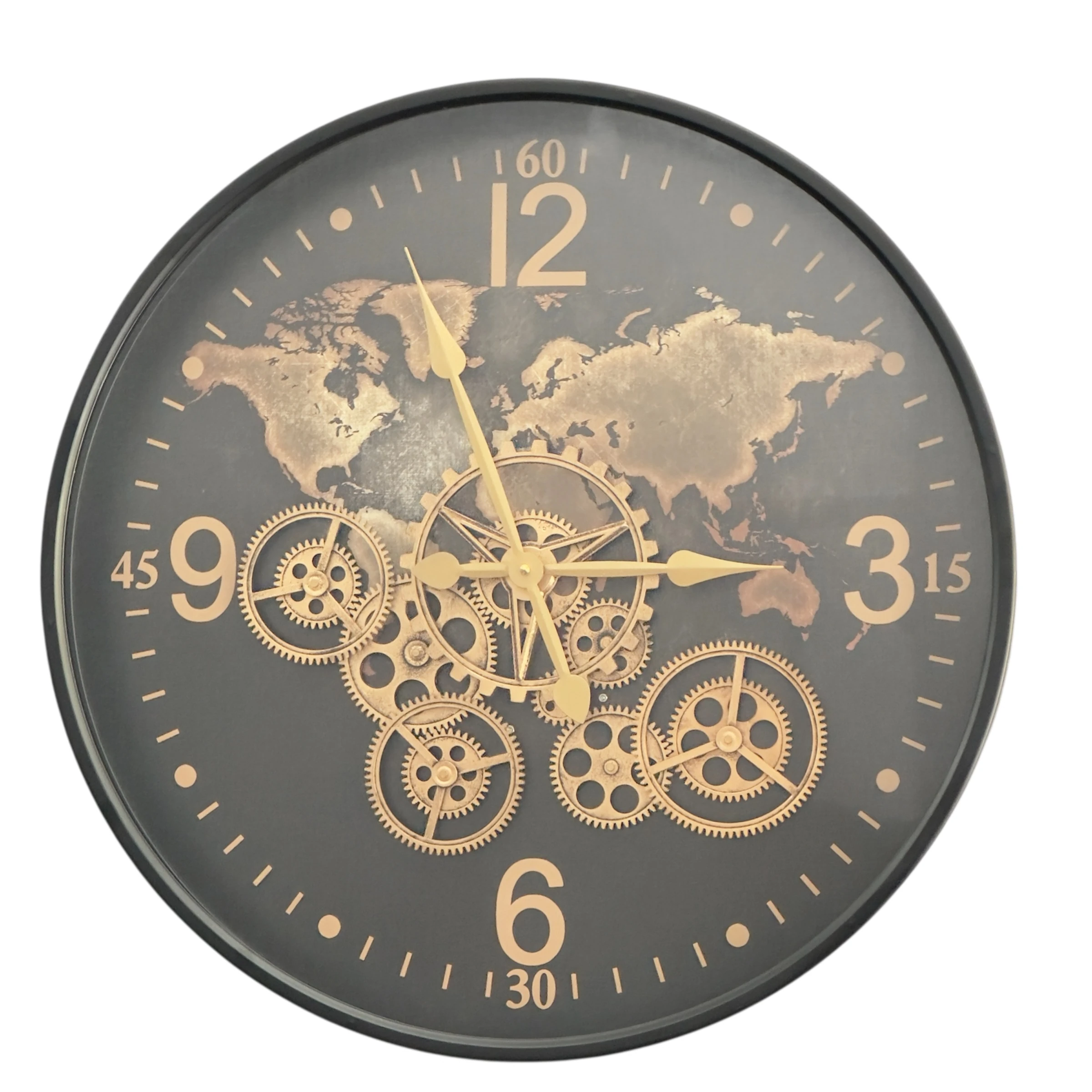 Siyah Eskitme Çarklı Duvar Saati 