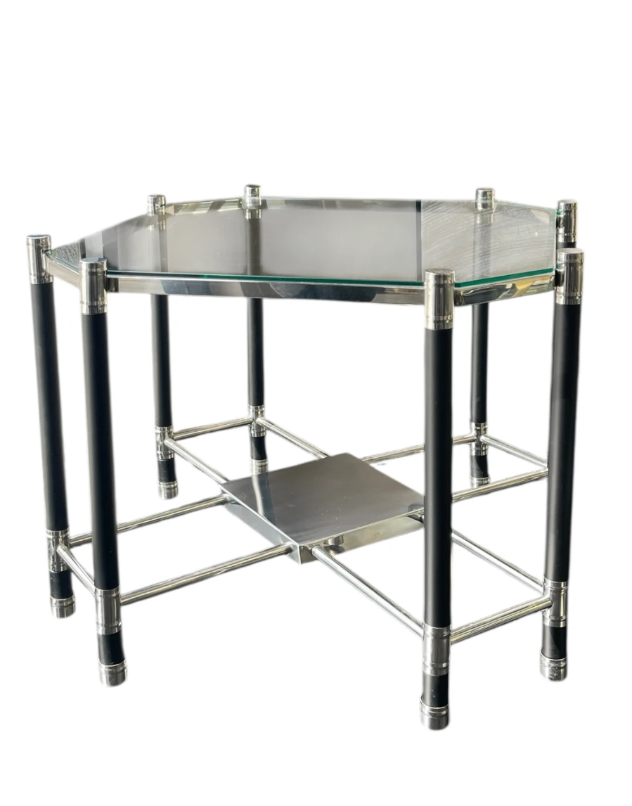 Siyah Metal Ayak Şeffaf Cam Yan Sehpa