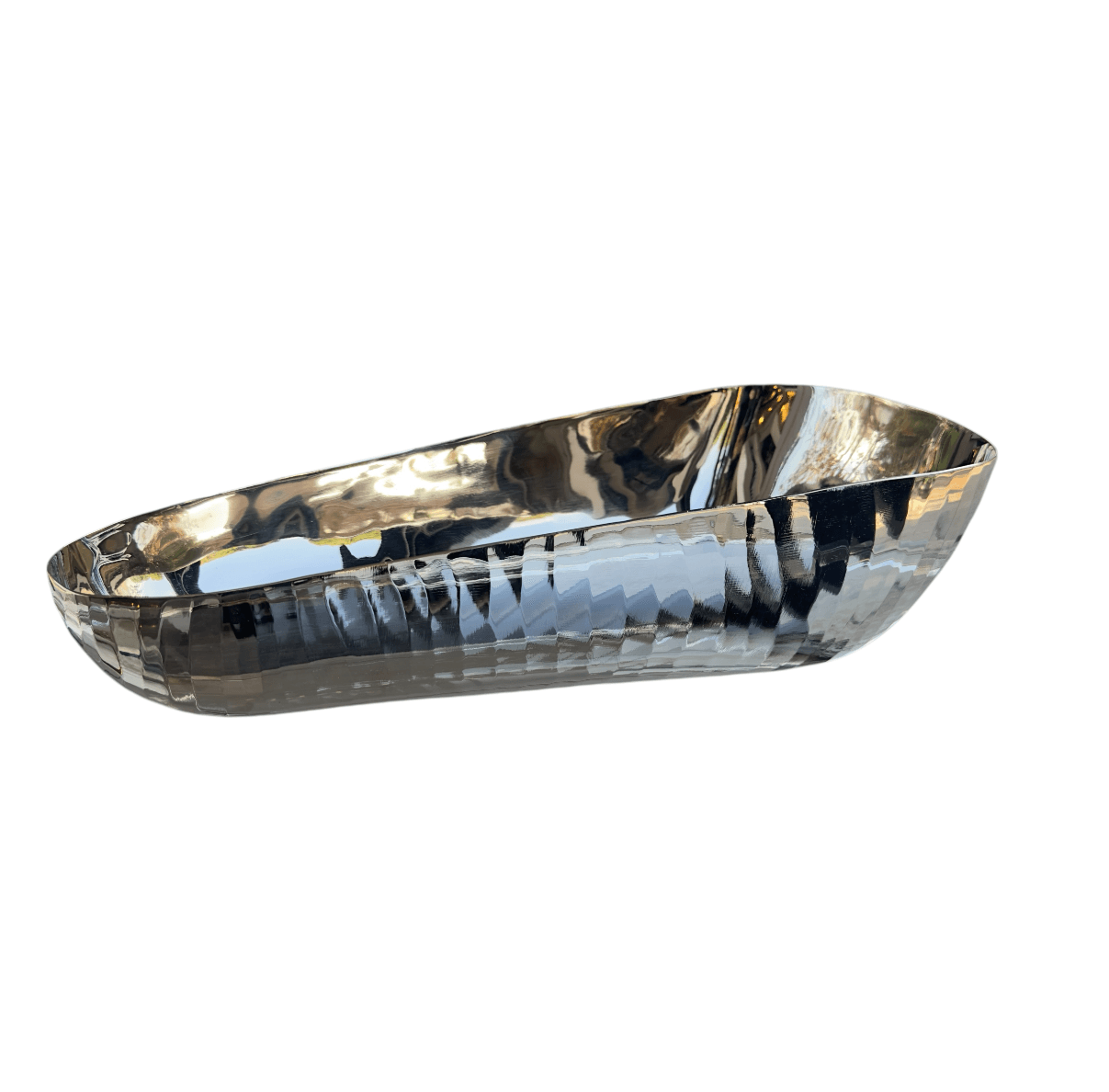 Gümüş Metal Kaplama Çizgili Desen Dekoratif Tabak 