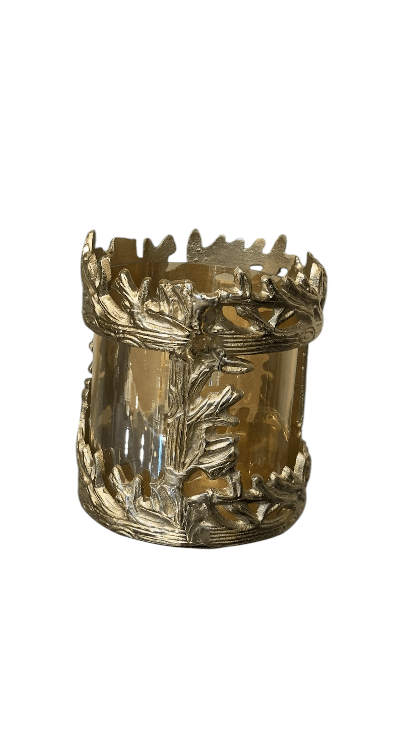 Dallı Model Eskitme Metal Camlı Mumluk Seti