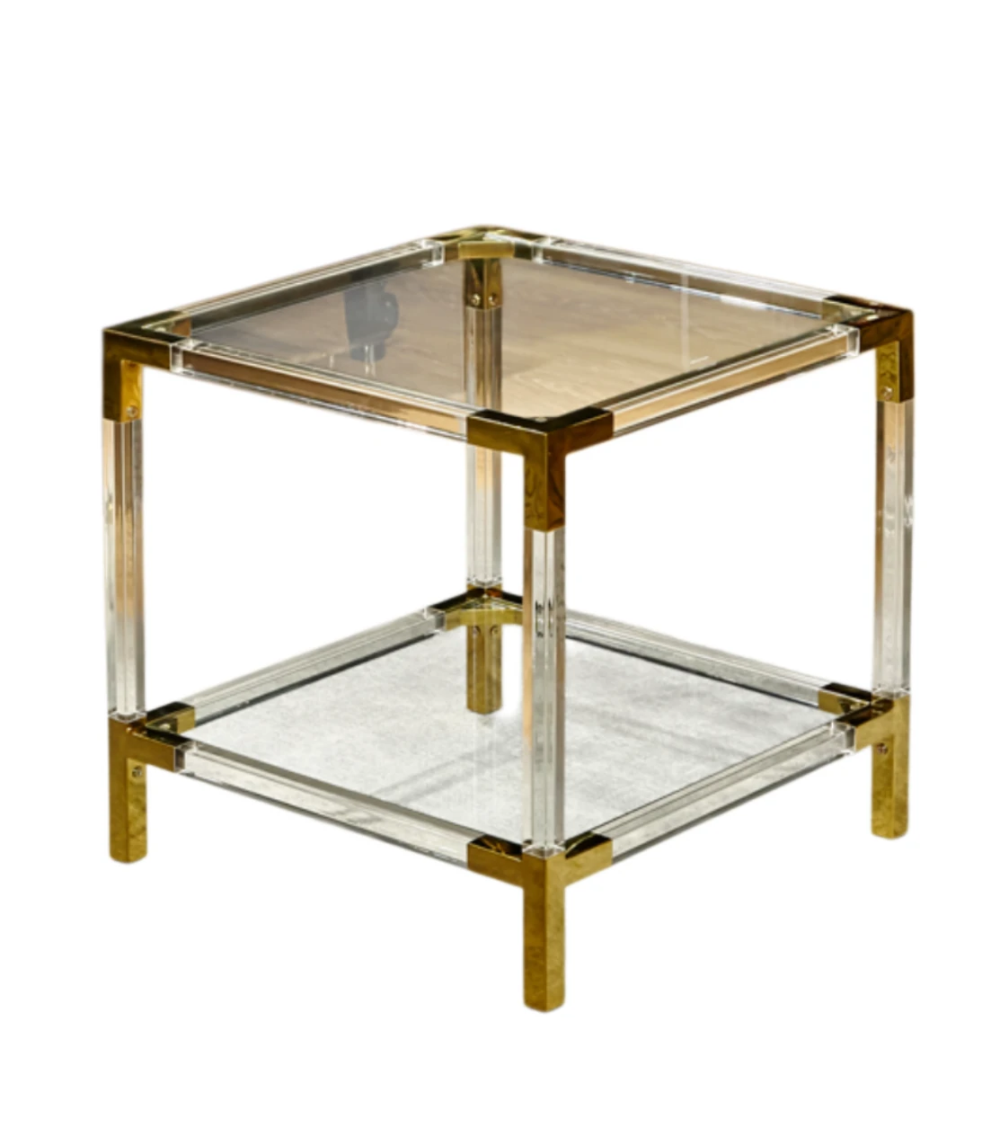 Şeffaf Ayak Gold Metal Yan Sehpa 