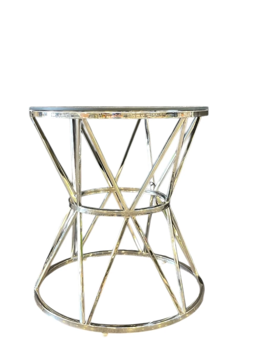 Gümüş Metal Siyah Cam Yan Sehpa