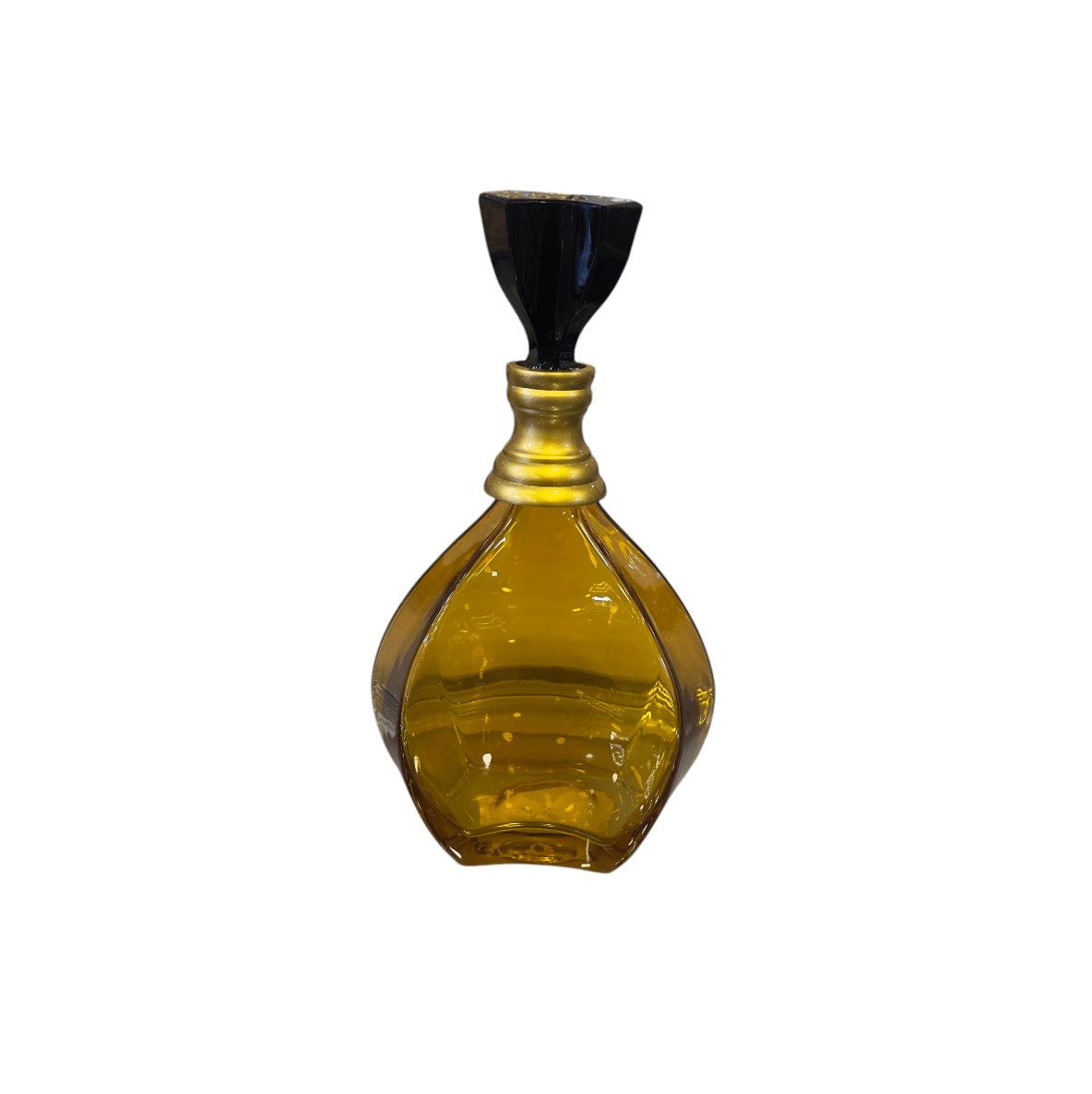 Amber Gold Detaylı Siyah Kapaklı Dekoratif Cam Şişe 