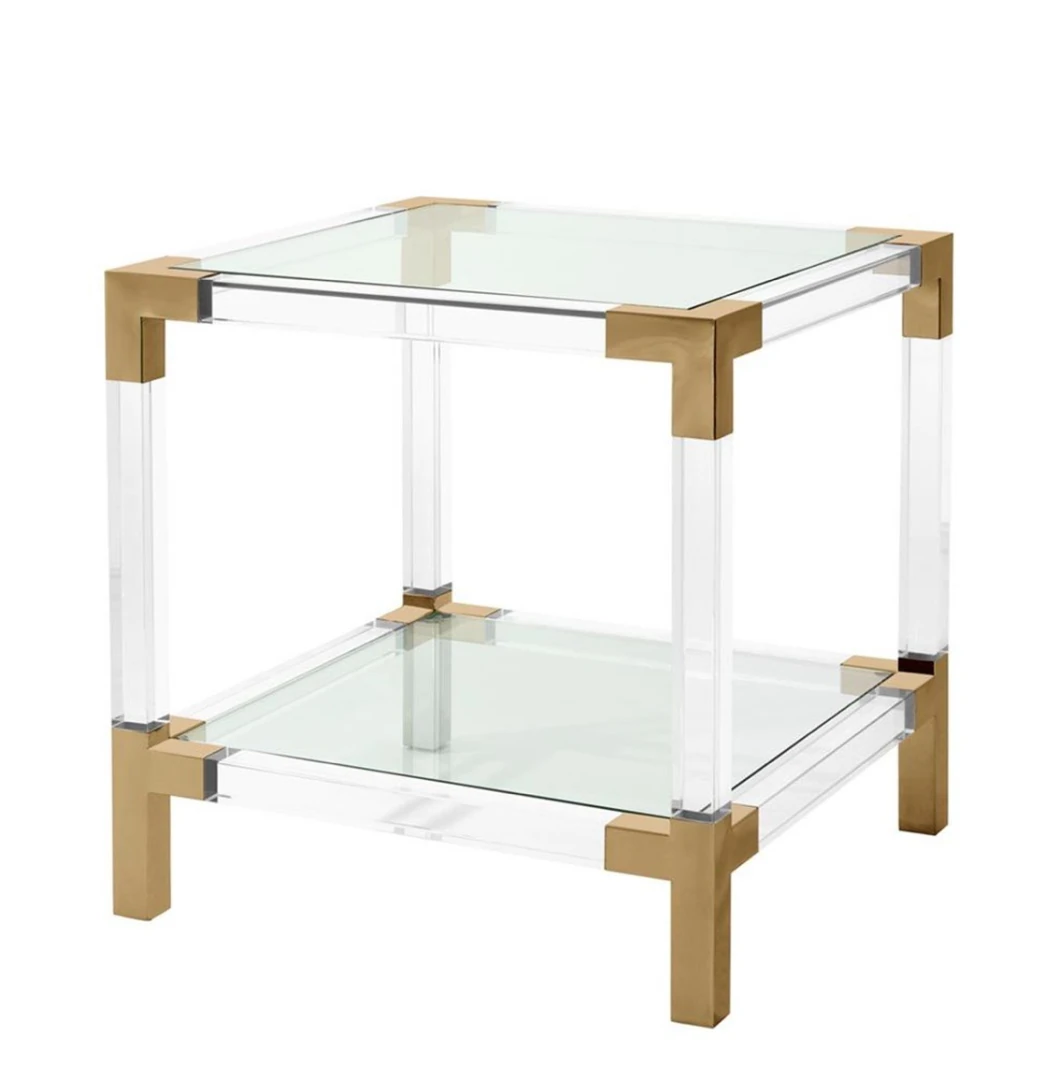 Şeffaf Ayak Eskitme Metal Yan Sehpa