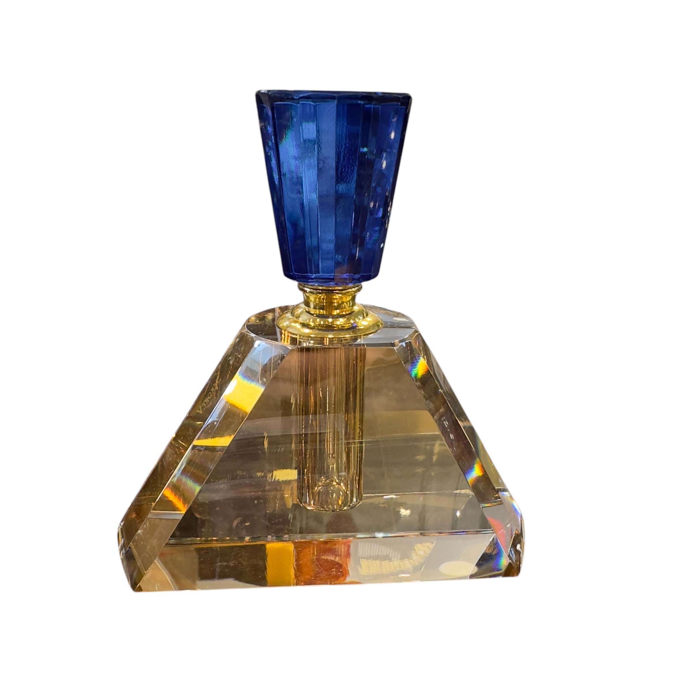 Amber Mavi Kapaklı Kristal Şişe