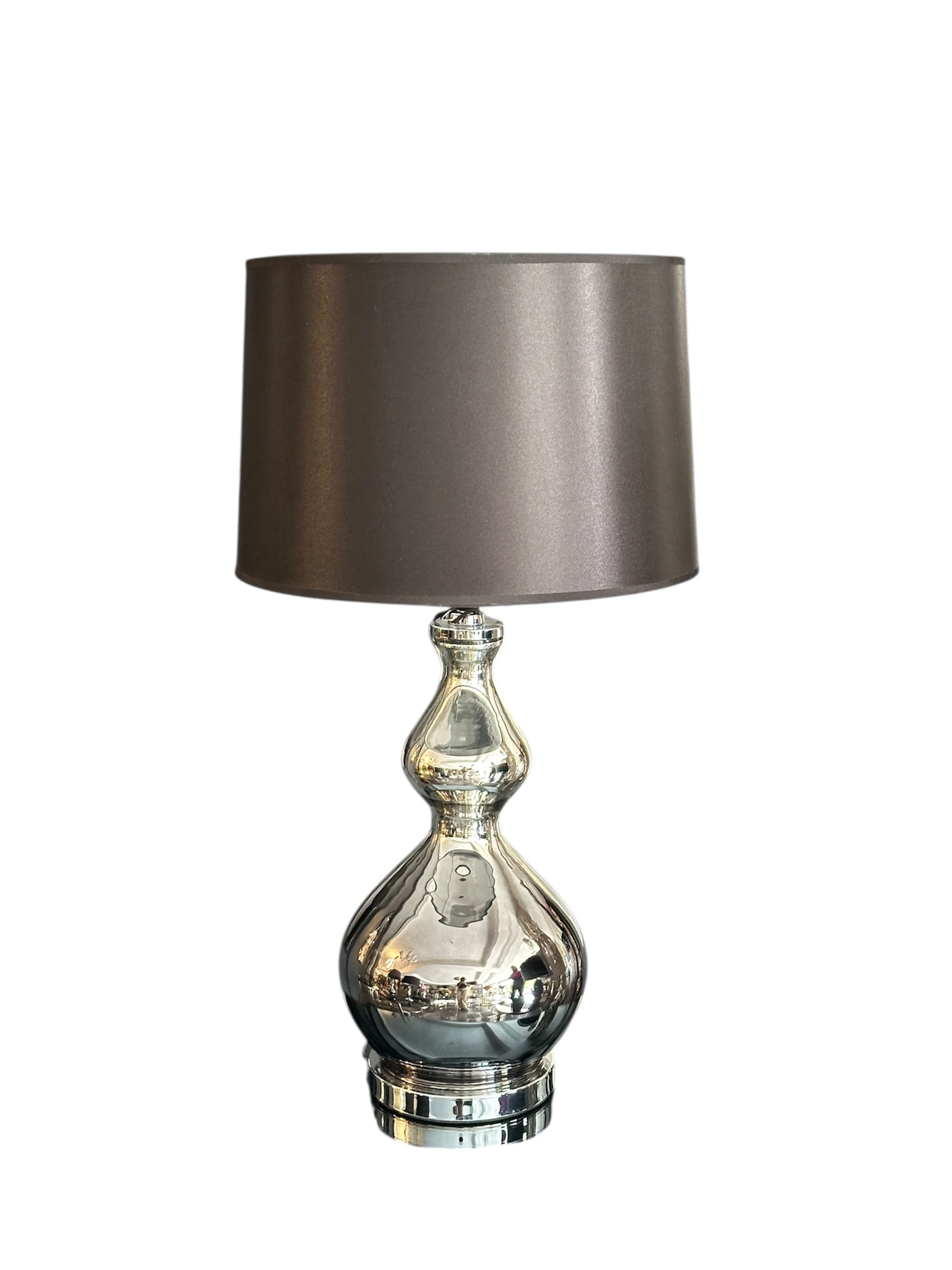 Gümüş Cam Abajur Siyah Şapkalı 