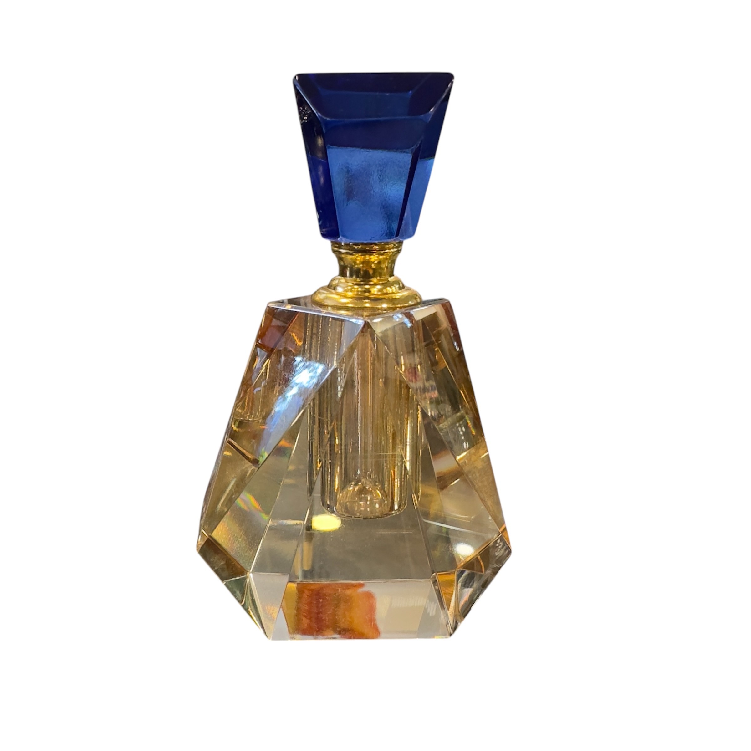 Amber Mavi Kapaklı Kristal Şişe 