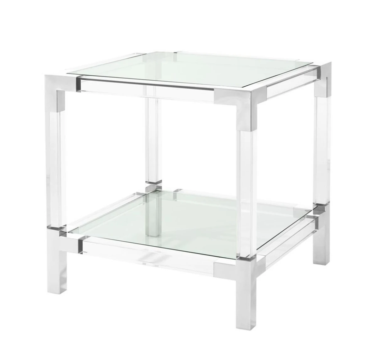 Şeffaf Ayak Gümüş Metal Yan Sehpa