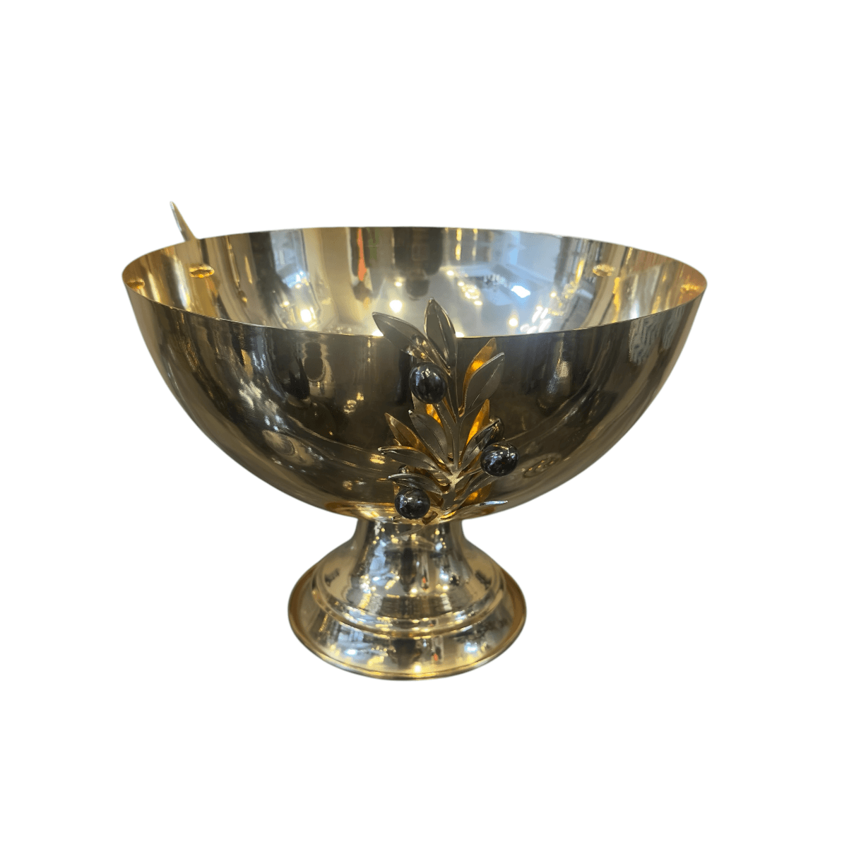 Zeytin Dalı Desenli Gold Metal Ayaklı Vazo