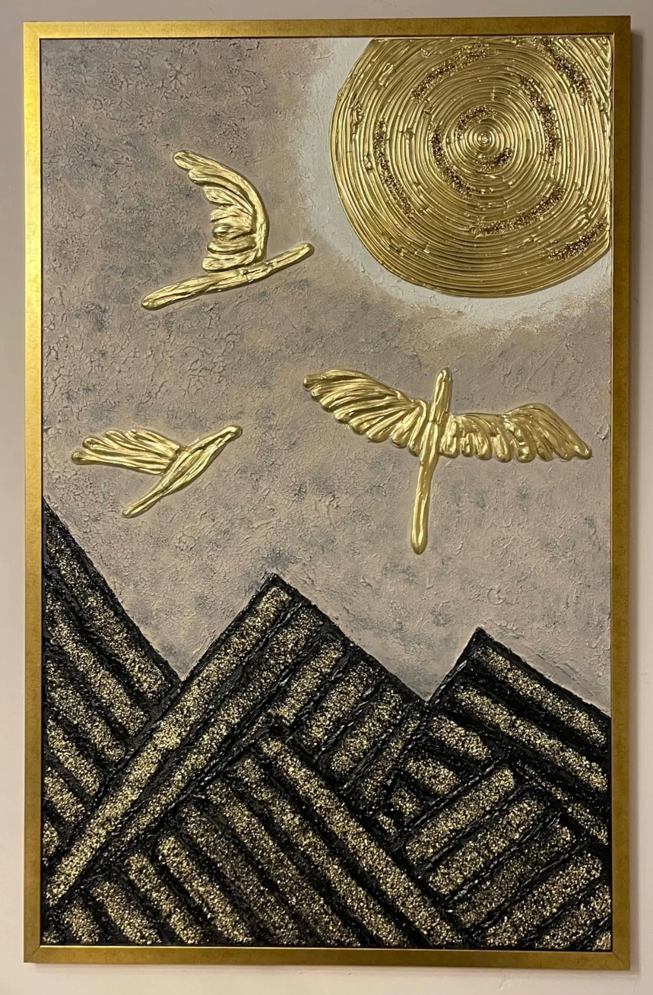 Siyah Gold Kuş Model Yağlı Boya Tablo 