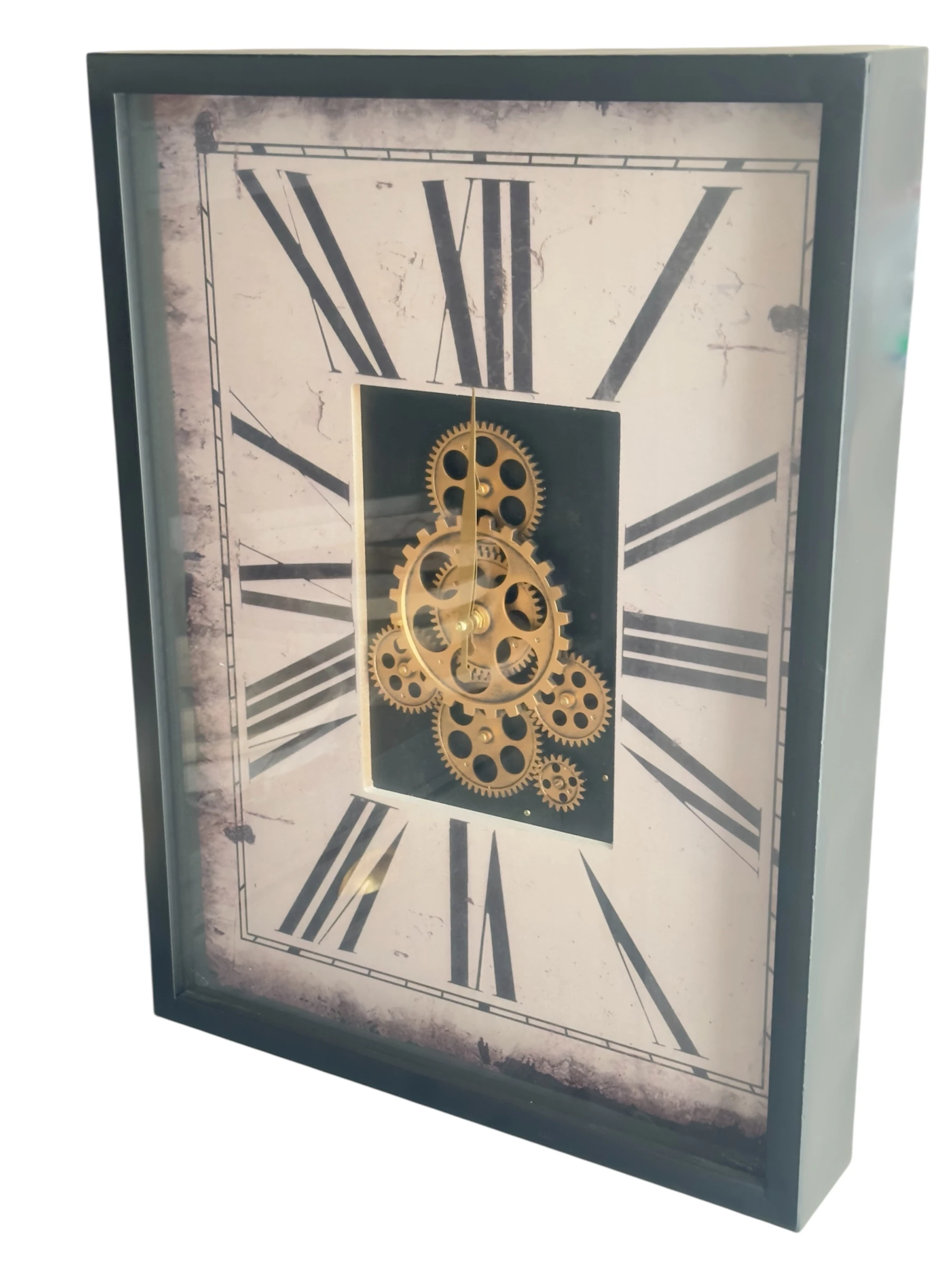 Siyah Beyaz Eskitme Çarklı Duvar Saati 