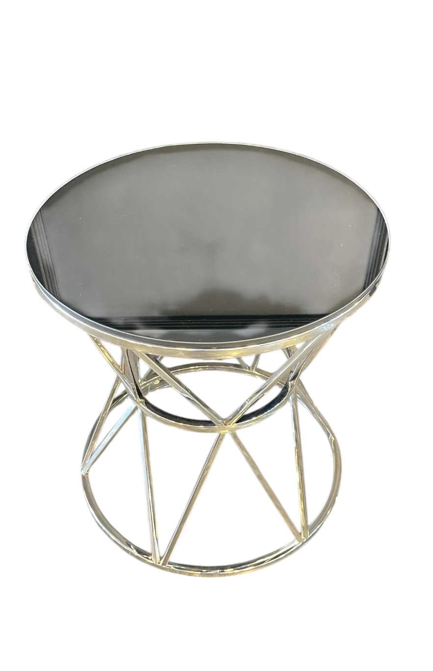 Gümüş Metal Siyah Cam Yan Sehpa