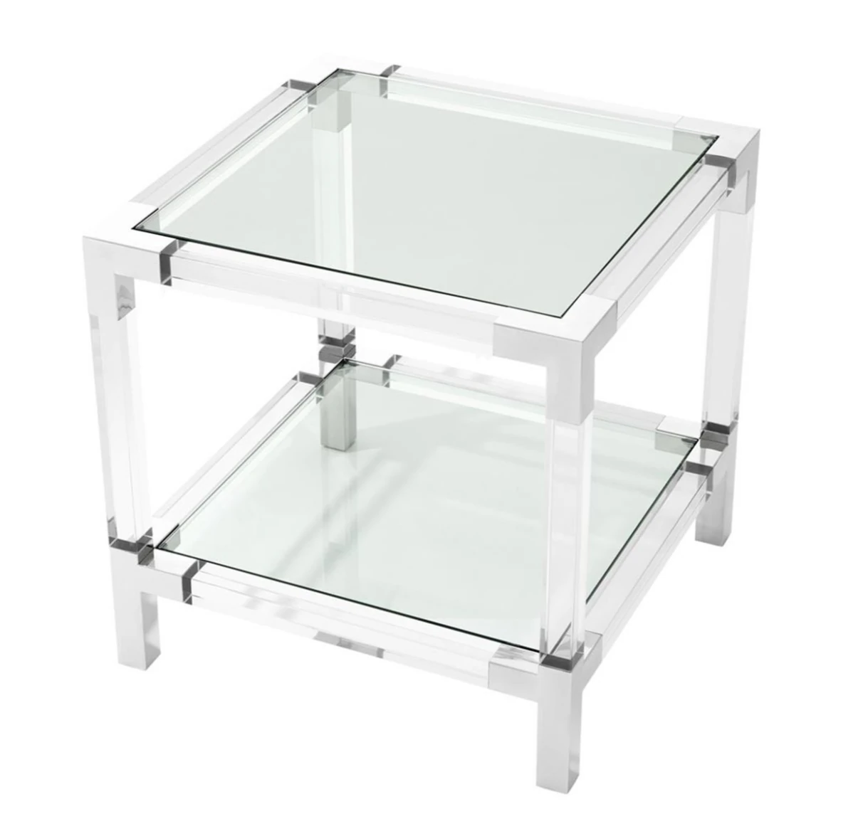 Şeffaf Ayak Gümüş Metal Yan Sehpa