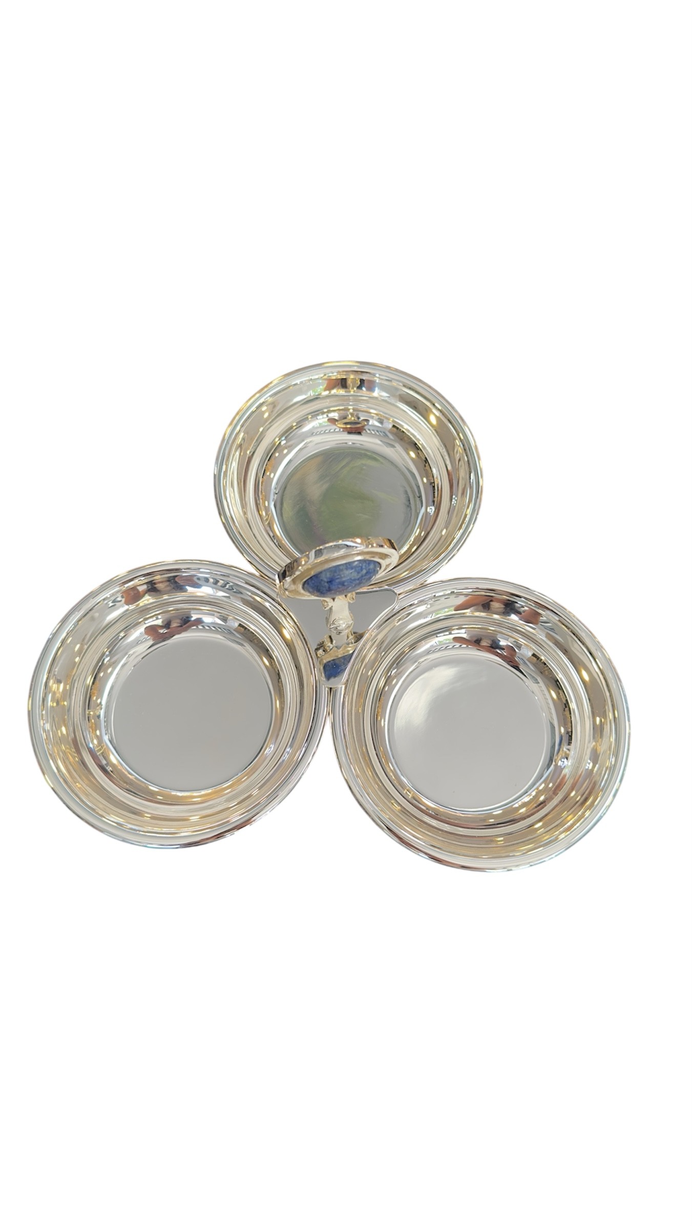 Gümüş Metal Mavi Taşlı Üçlü Çerezlik 