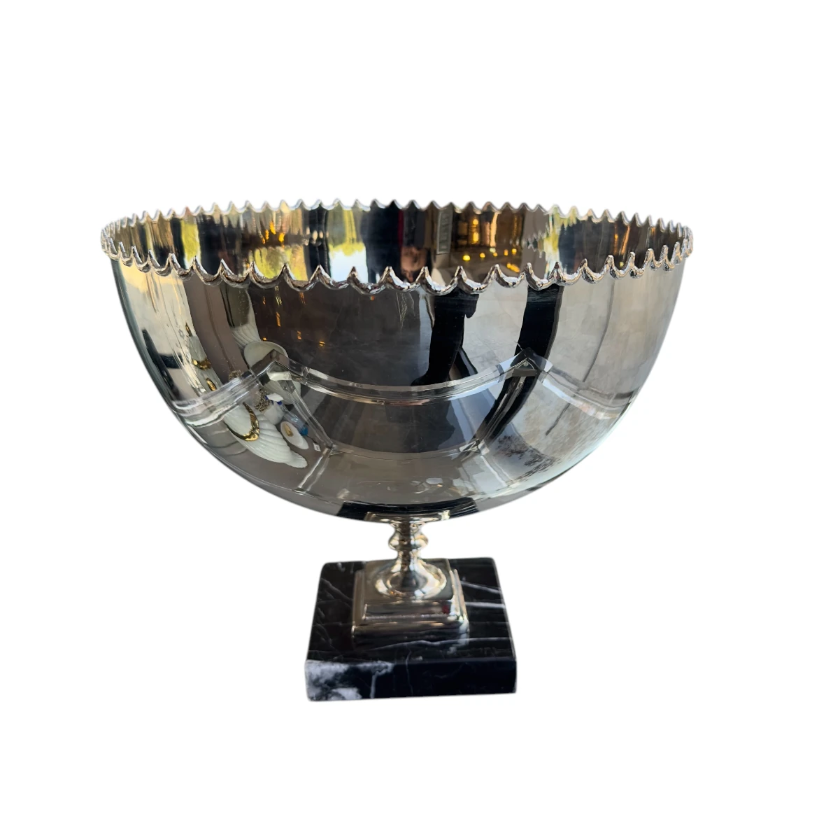 Gümüş Renk Metal Kaplama Mermer Ayaklı Vazo