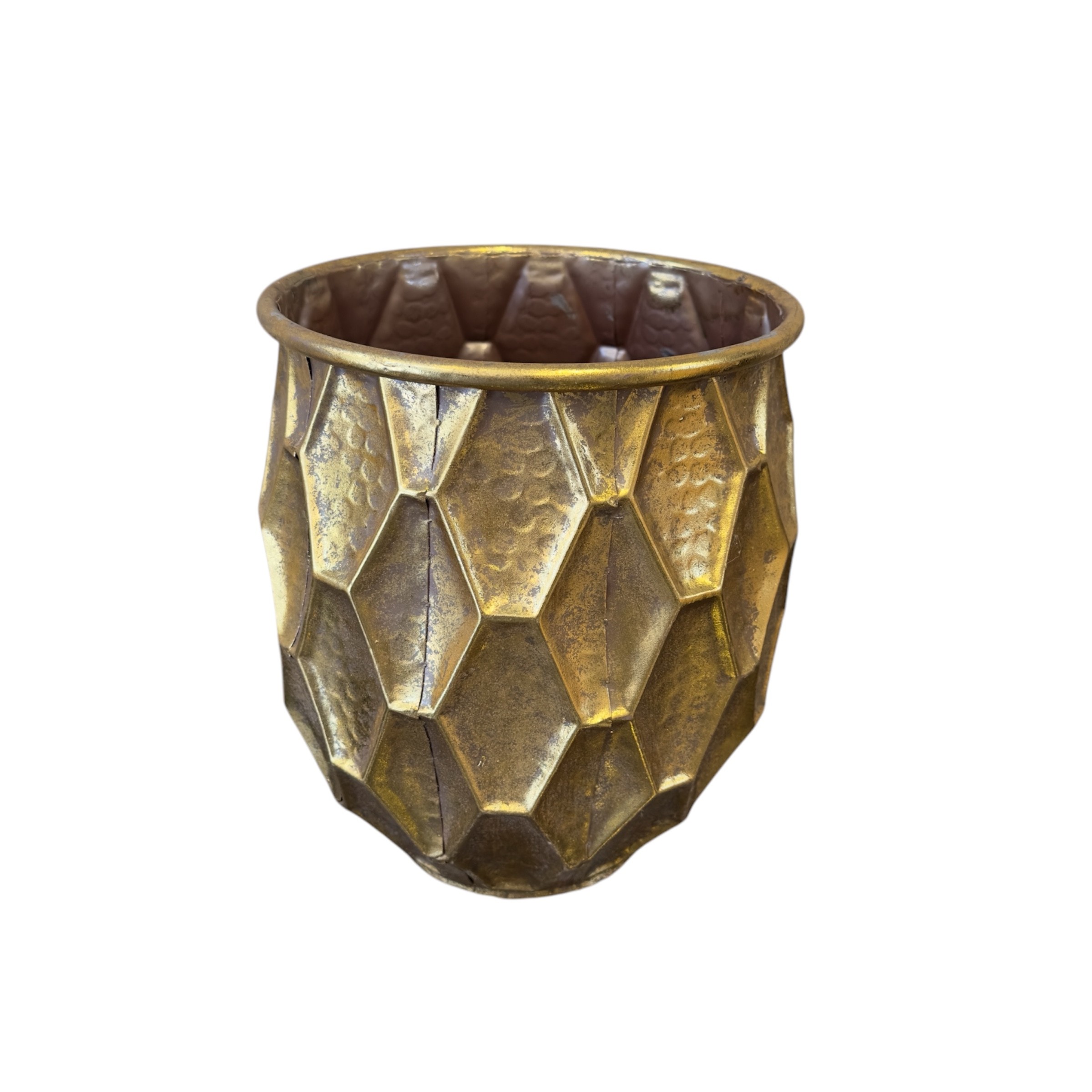 Gold Renk Dokulu Metal Saksı Küçük Boy