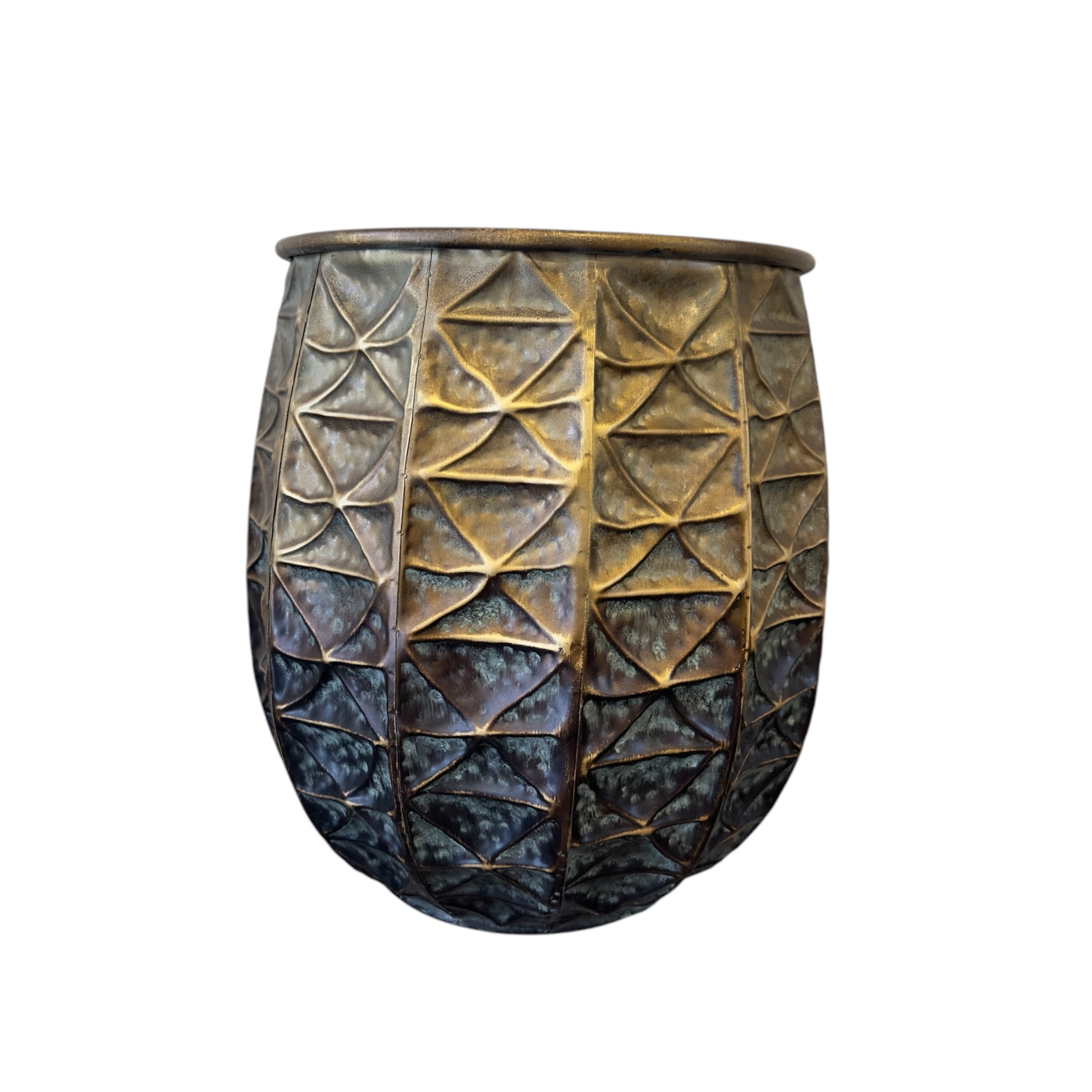 Antik Gold Yeşil Renk Metal Saksı 