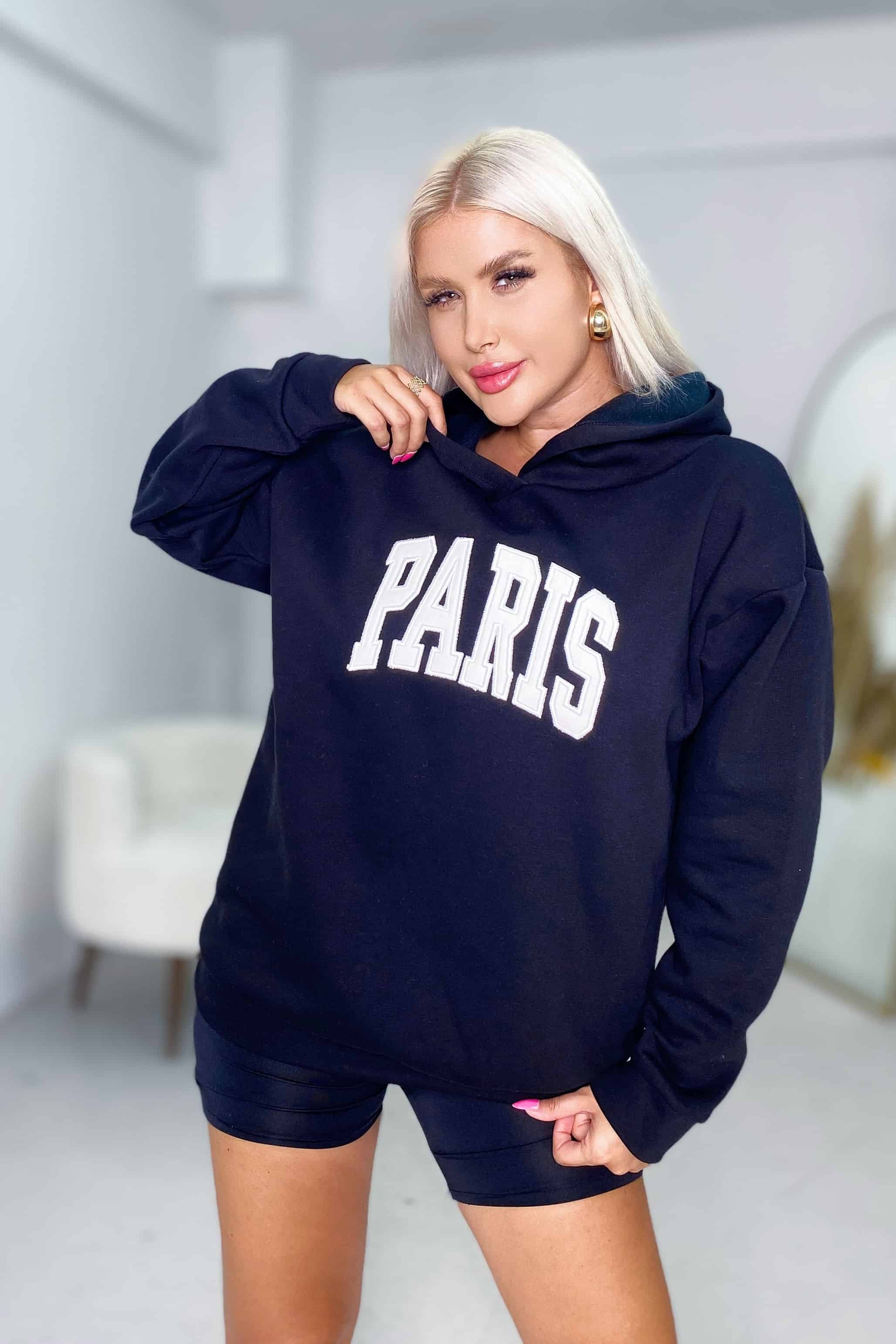 Paris Nakışlı Sweatshirt - Siyah