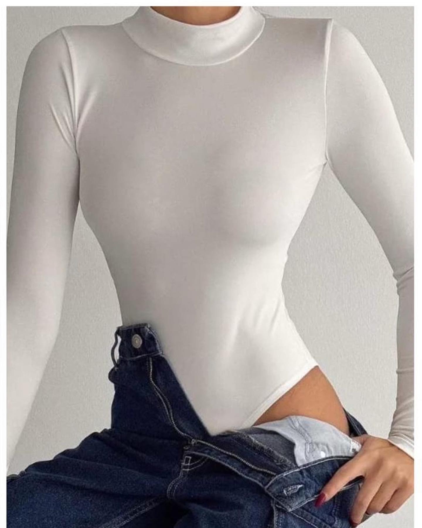 Balıkçı Yaka Bodysuit - Beyaz