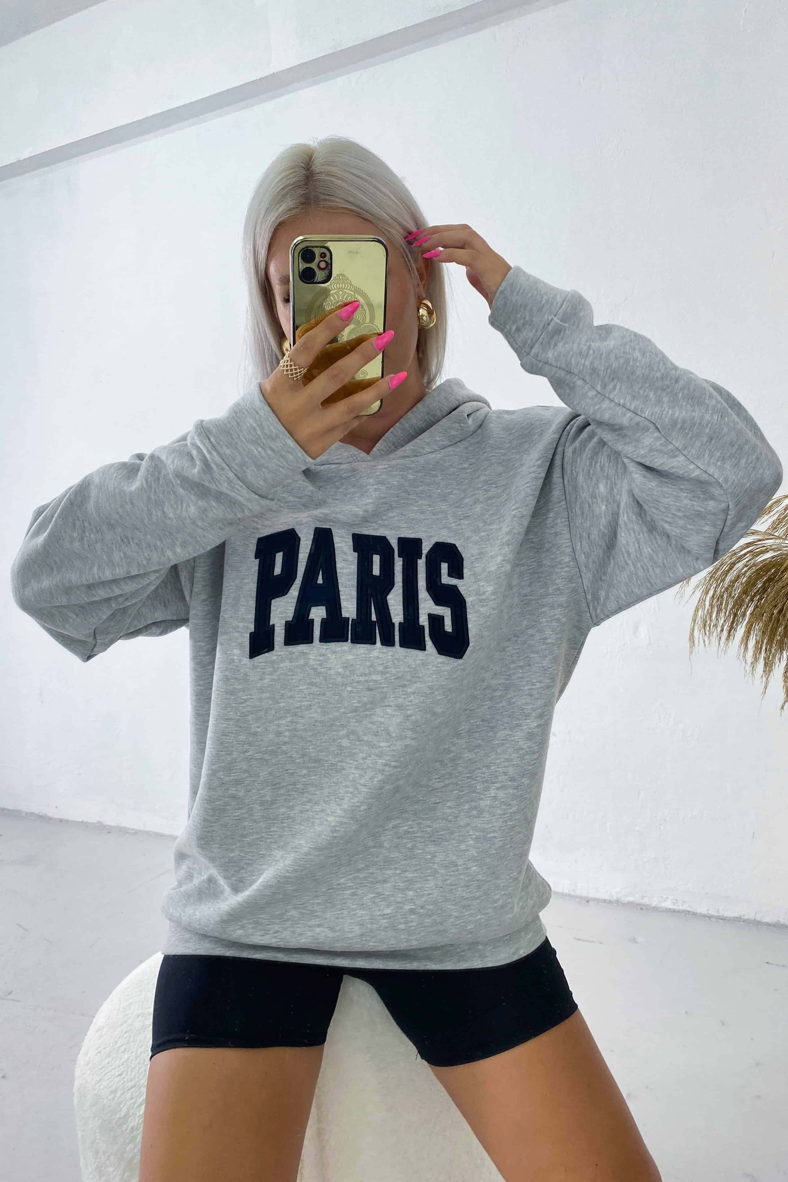 Paris Nakışlı Sweatshirt - Gri