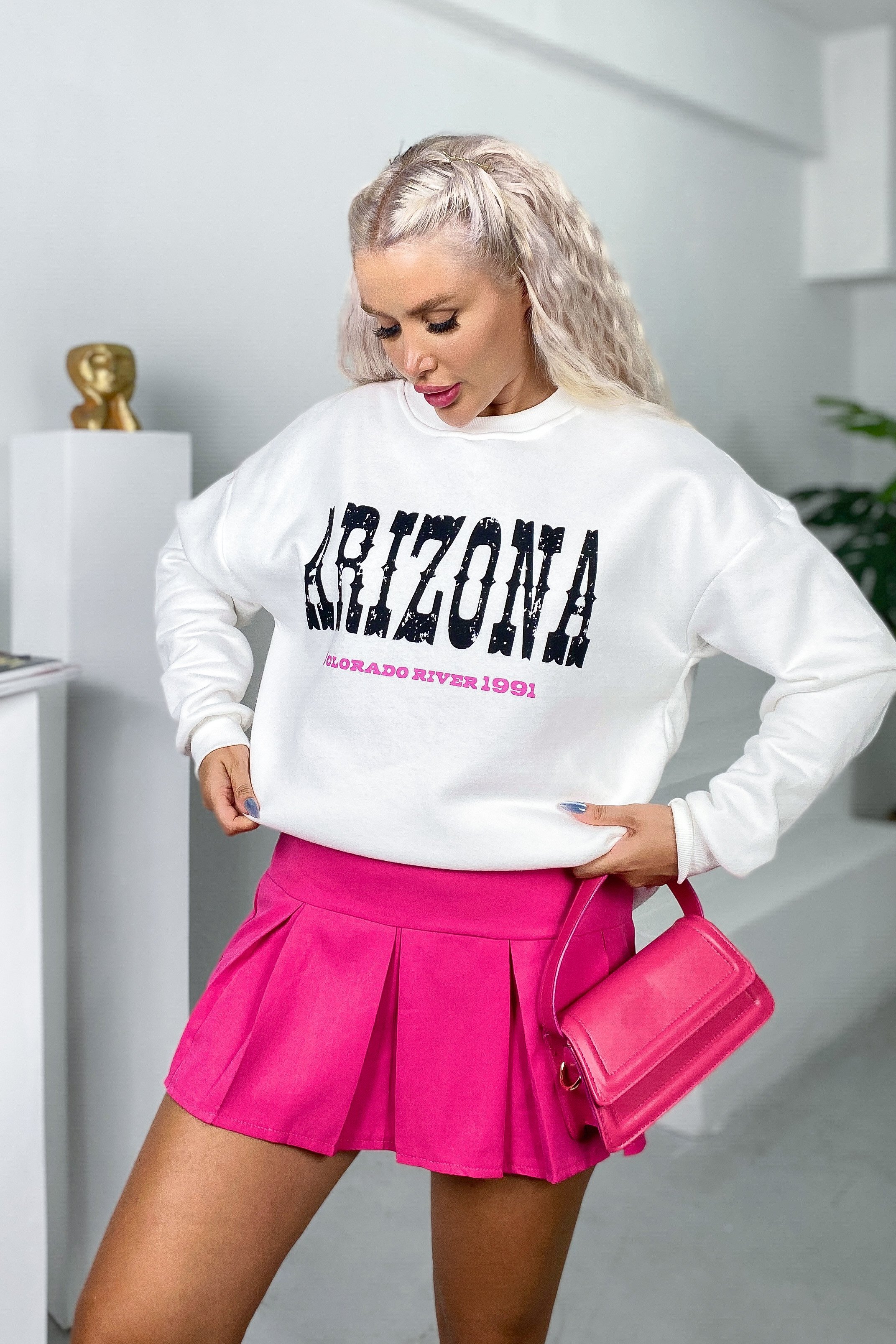 Alaska Baskılı Sweatshirt - Beyaz