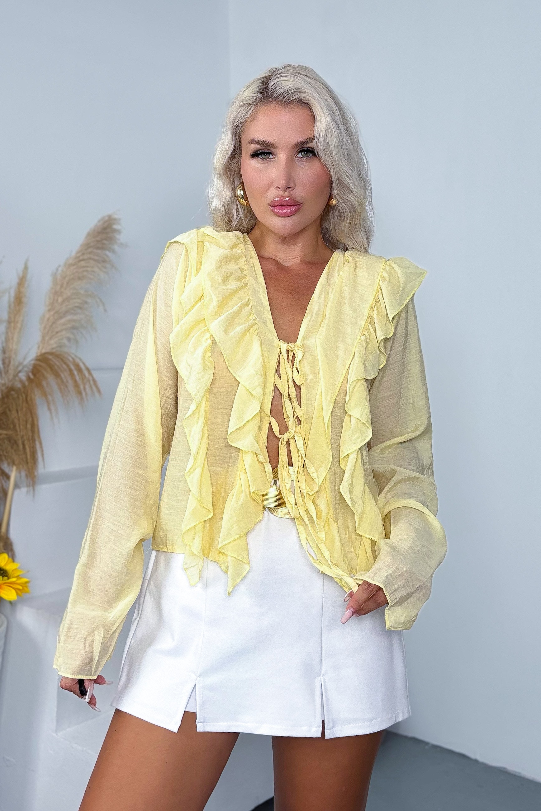 Fırfır Detay Keten Gömlek