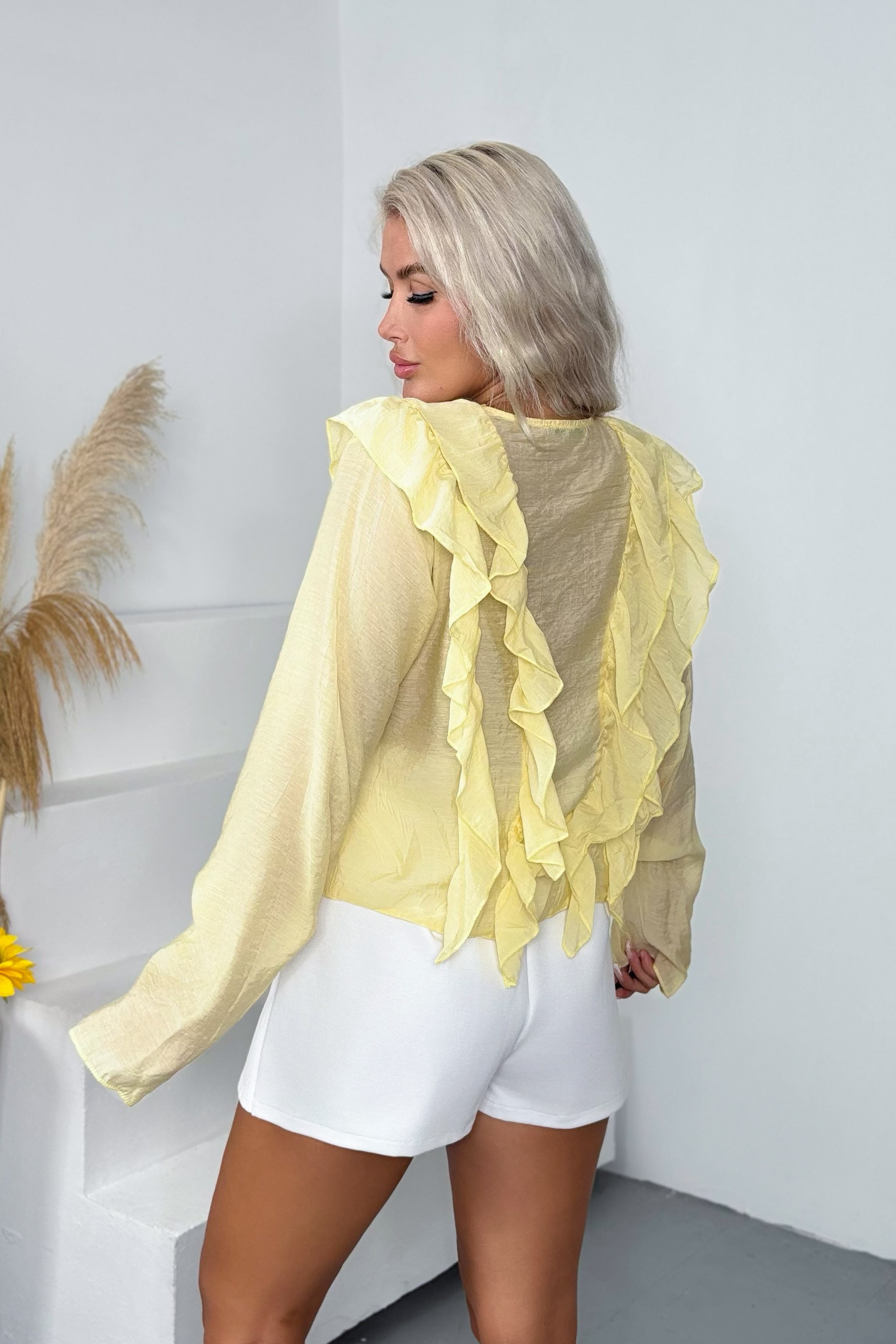 Fırfır Detay Keten Gömlek