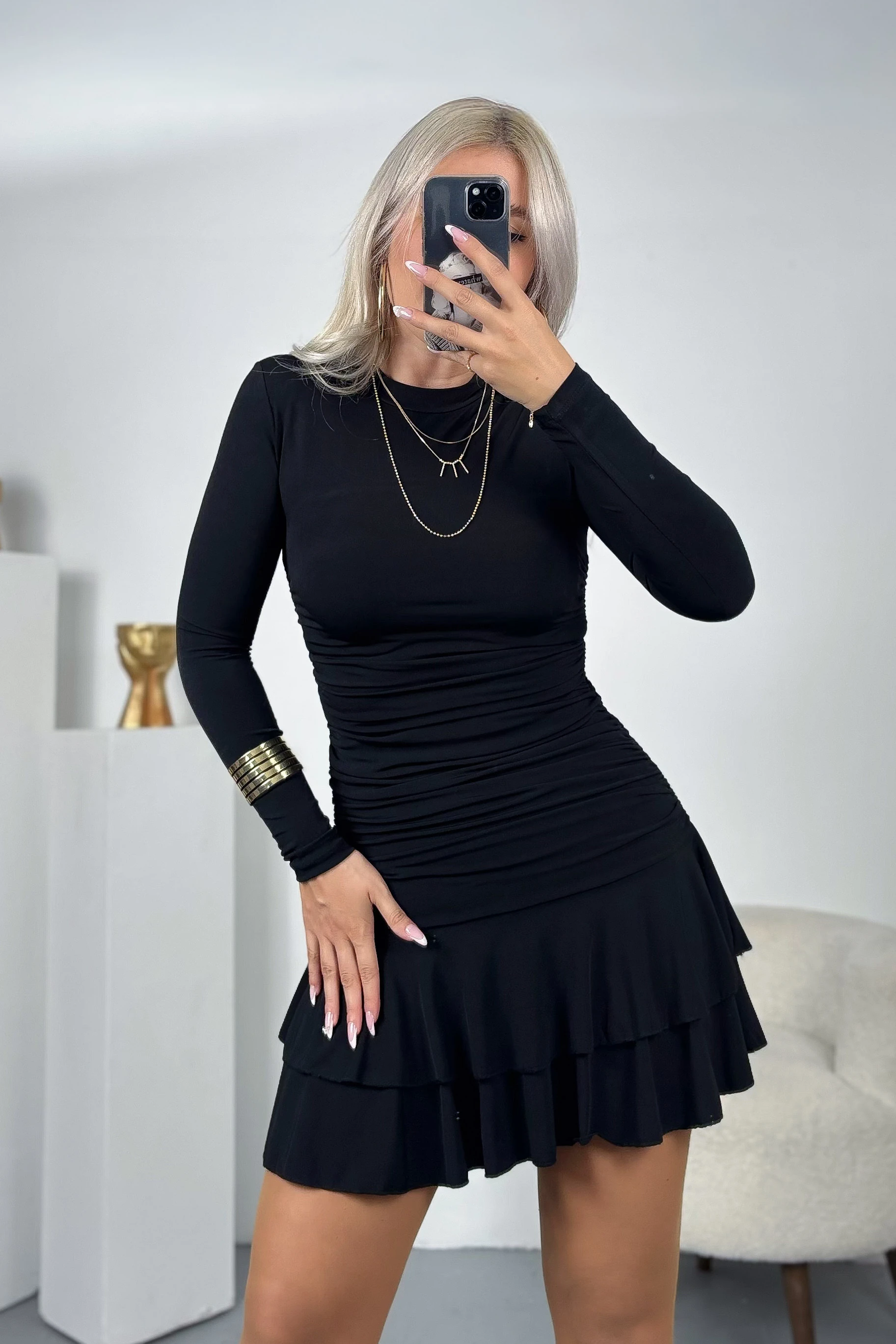 Full Drape Detay Elbise - Siyah