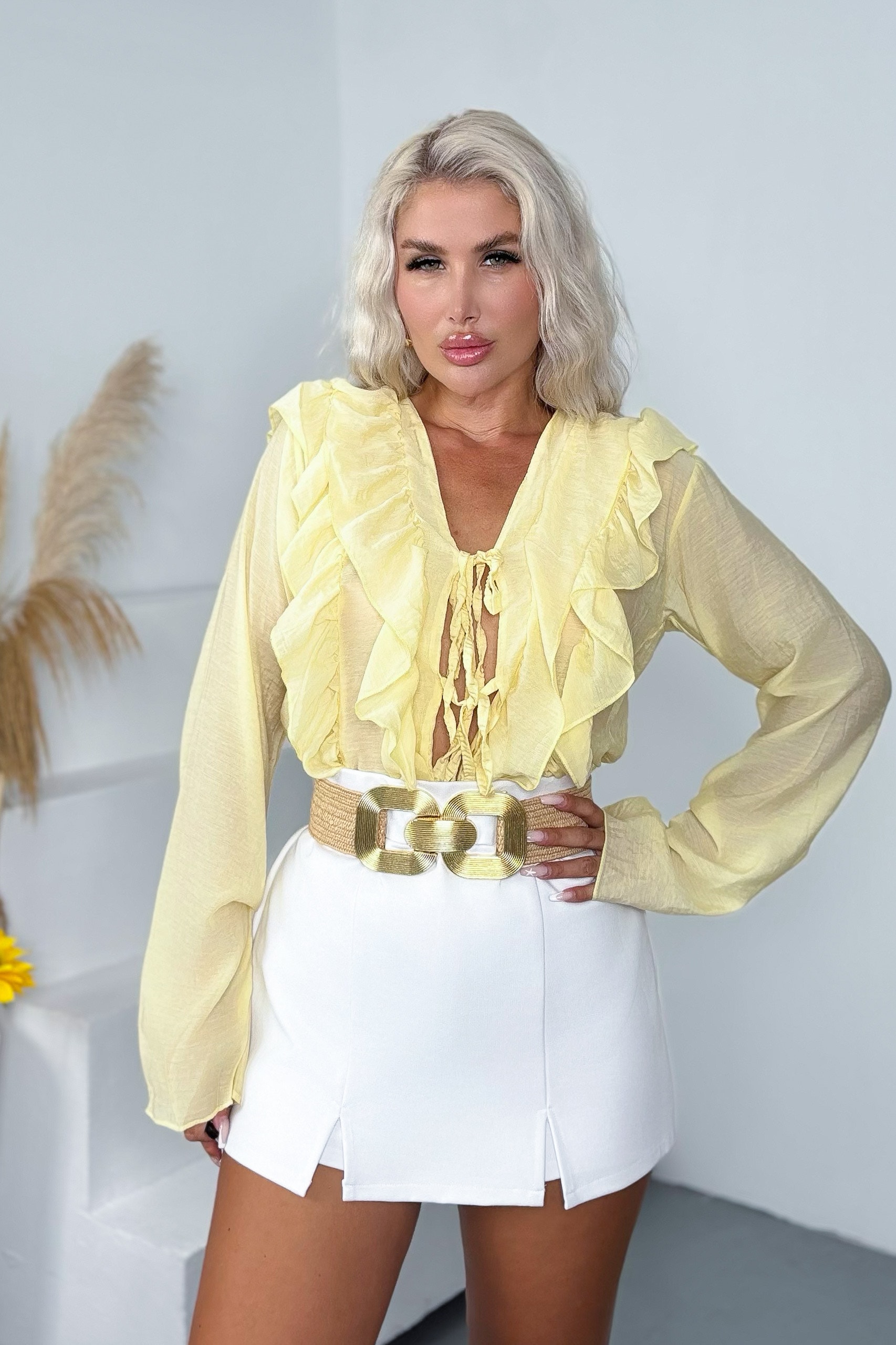 Fırfır Detay Keten Gömlek