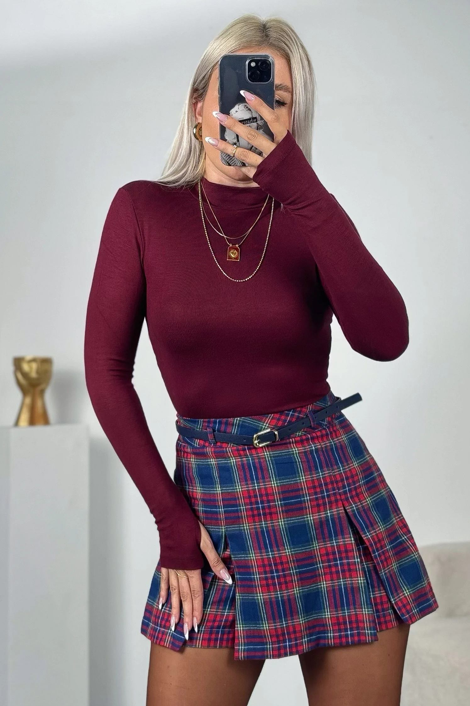 Oysho Kumaş Dik Yaka Bluz - Bordo