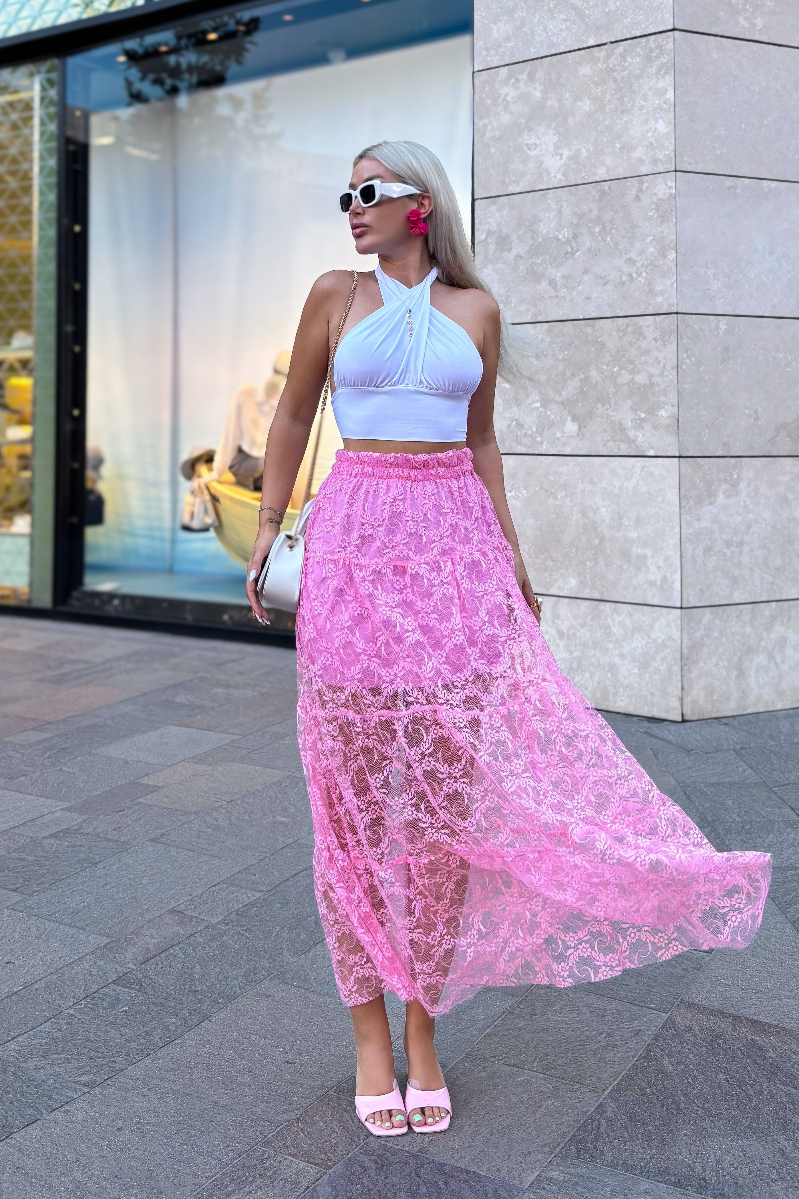 Tina Dantel Etek - Pembe