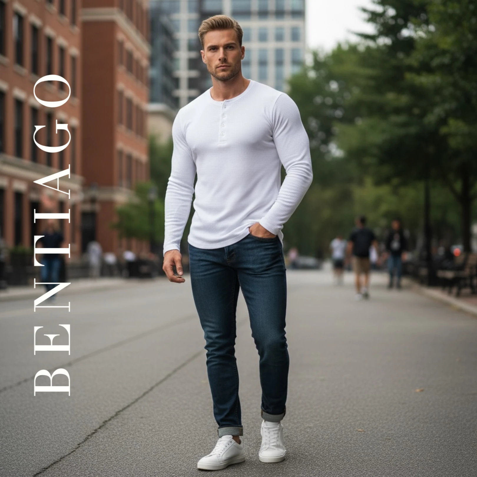 Düğmeli Yaka Uzun Kollu Beyaz Sweatshirt