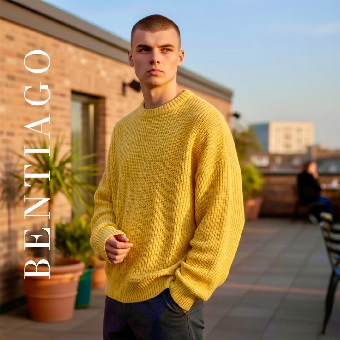 Örgü Desenli Sarı Triko Kazak