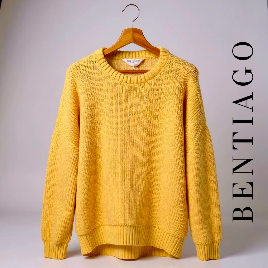 Örgü Desenli Sarı Triko Kazak