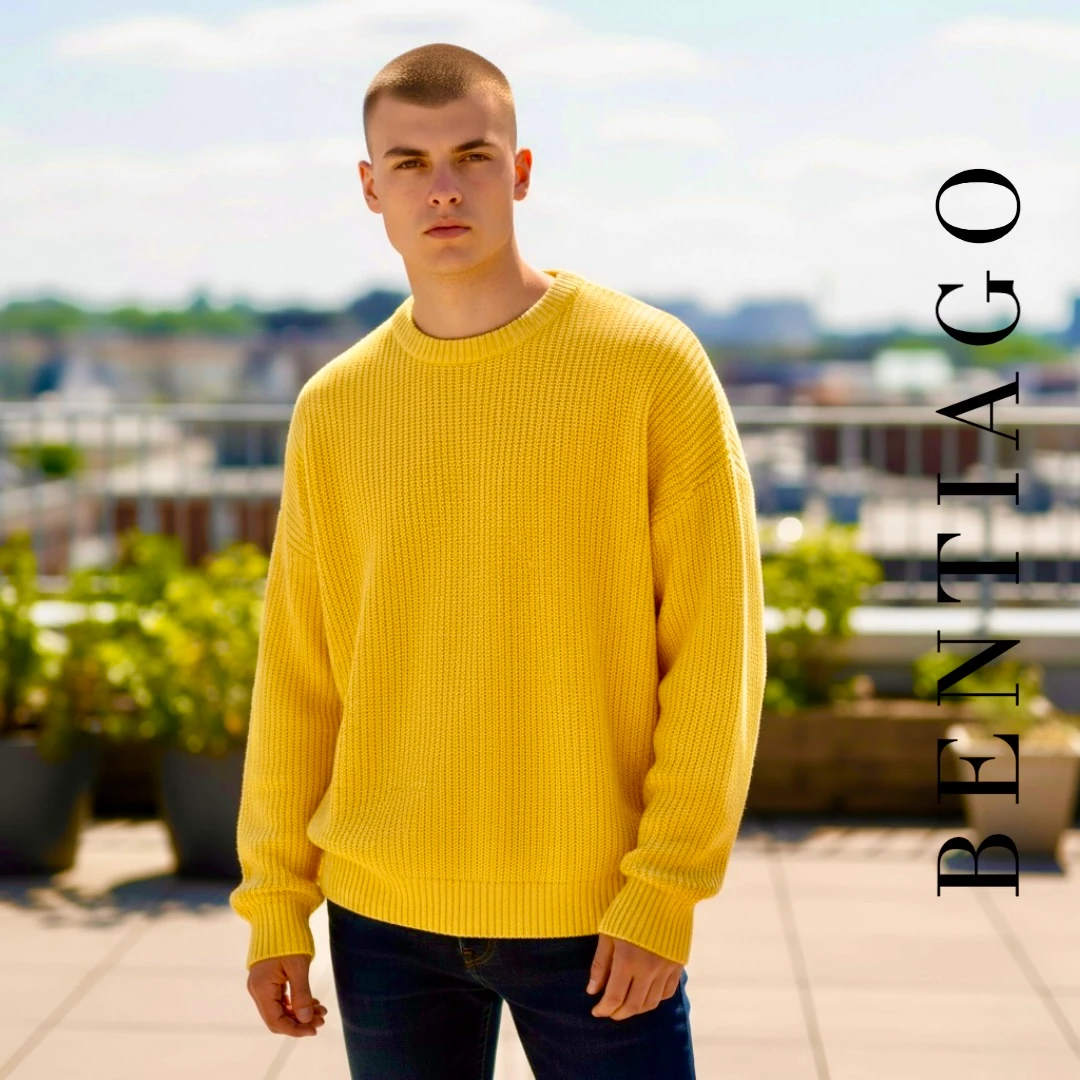 Örgü Desenli Sarı Triko Kazak