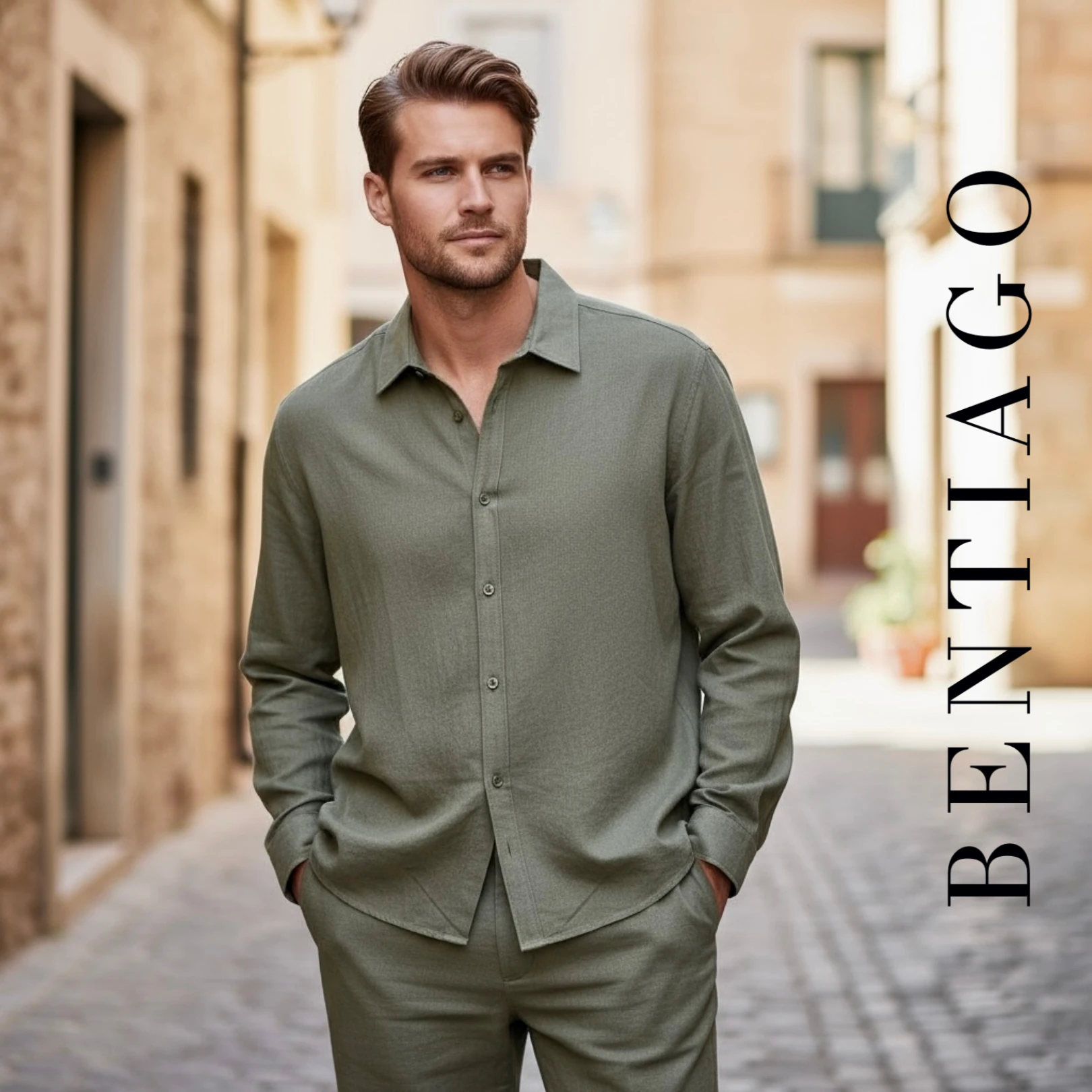 Tensel Kumaş Rahat Kalıp Haki Takım 