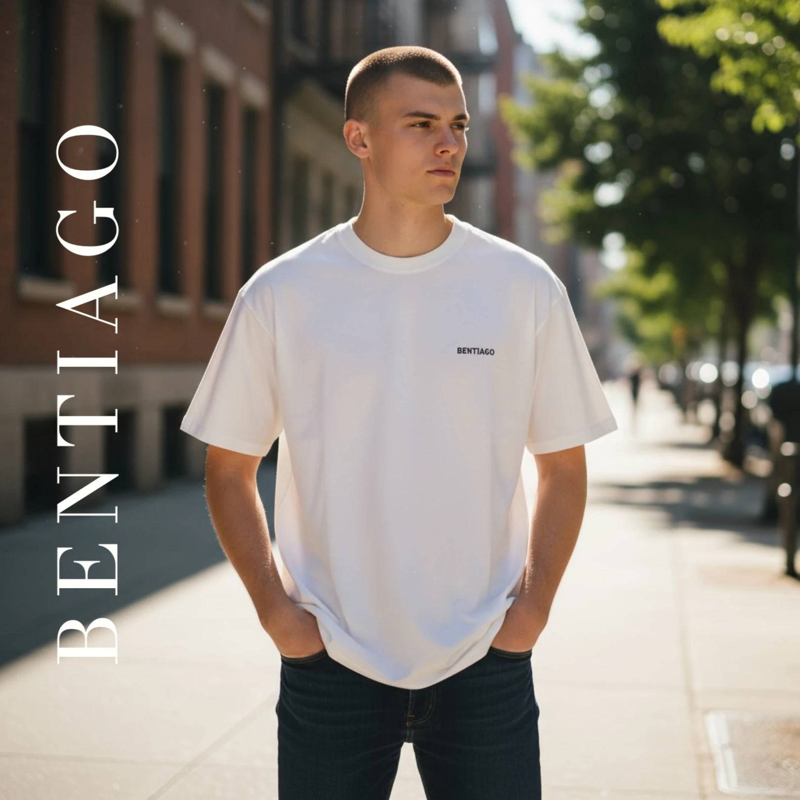 Bentiago Göğüs Baskılı Basic Tişört