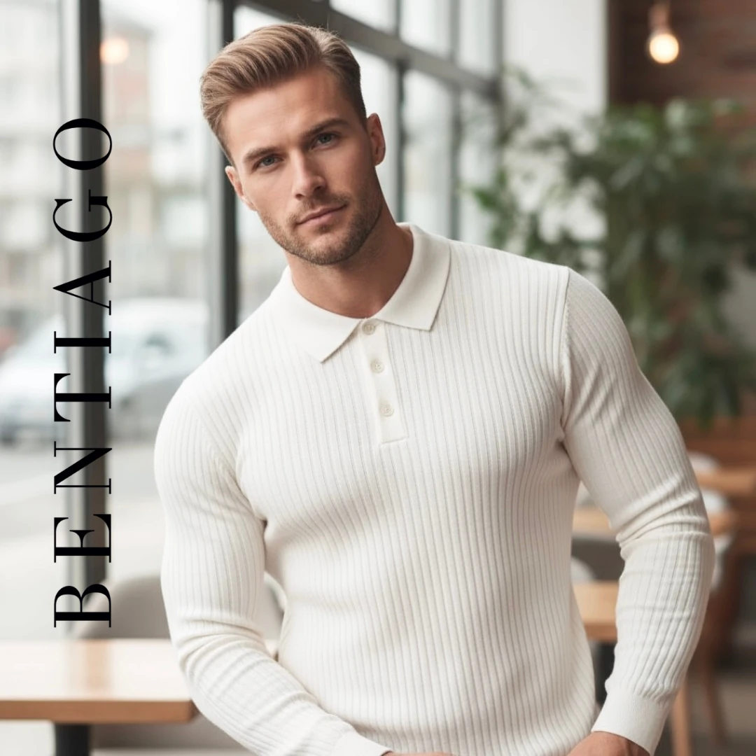 Beyaz Fitilli Düğmeli Yaka Triko