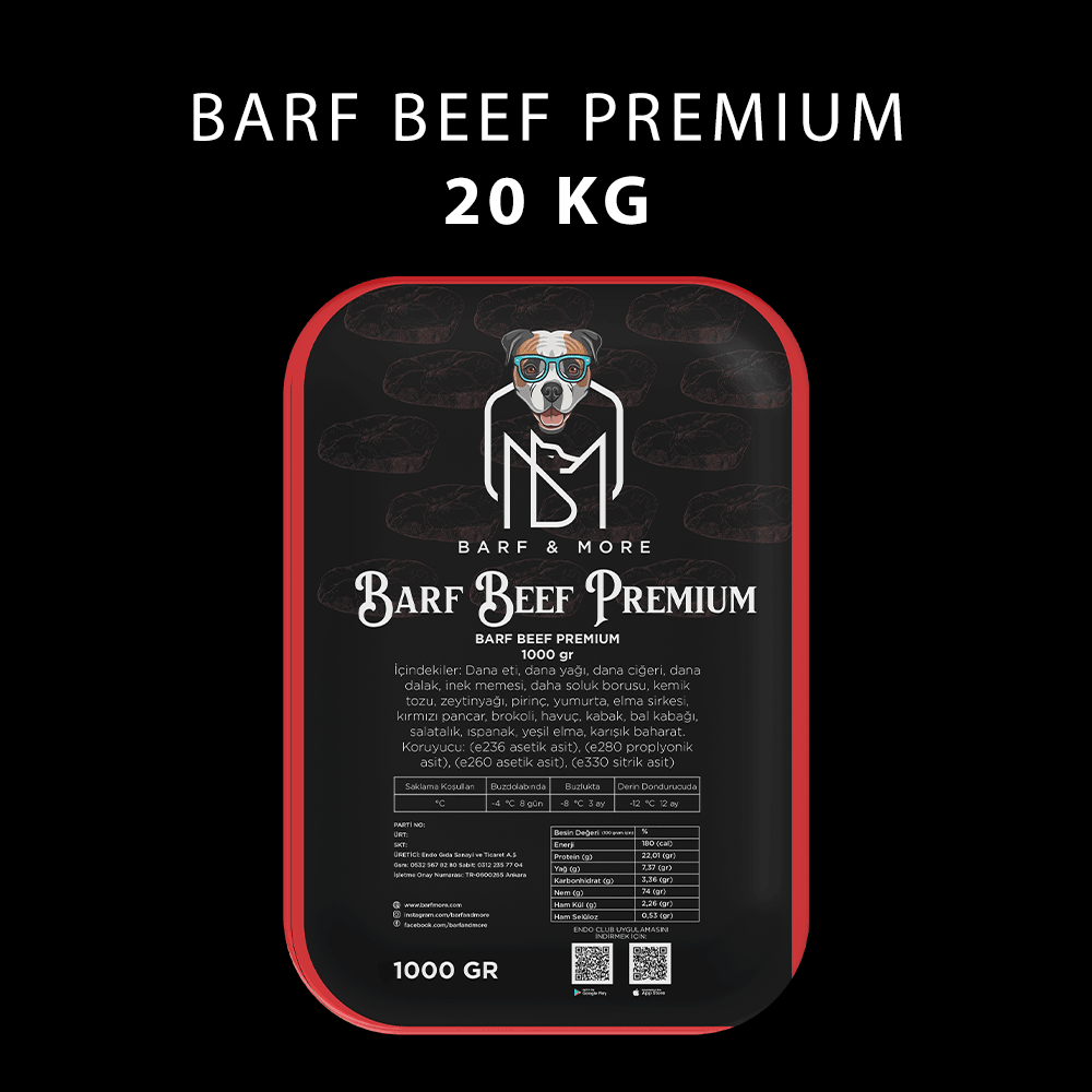 Barf Beef Premium 20 Kg (1000 Gr. Aç Bitir Paketlerde)