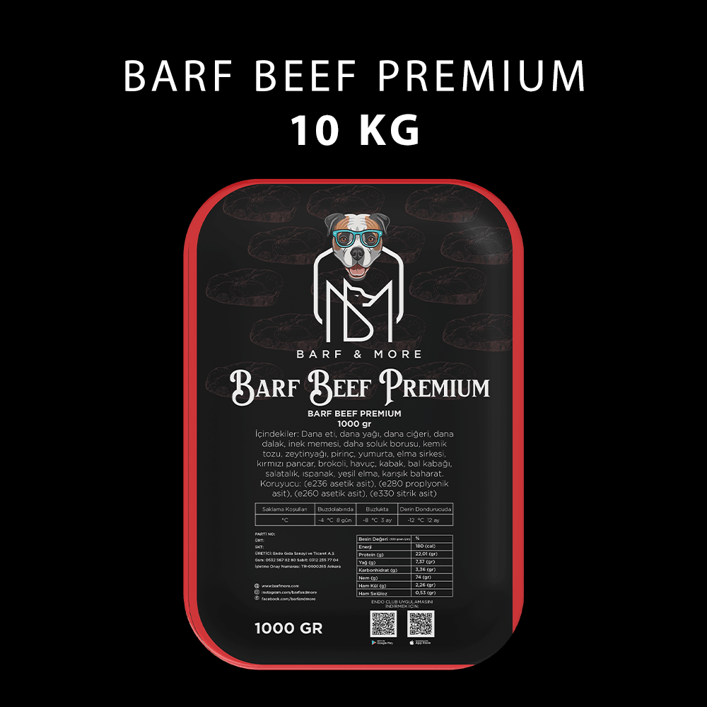 Barf Beef Premium 10 kg (1000 Gr. Aç Bitir Paketlerde)