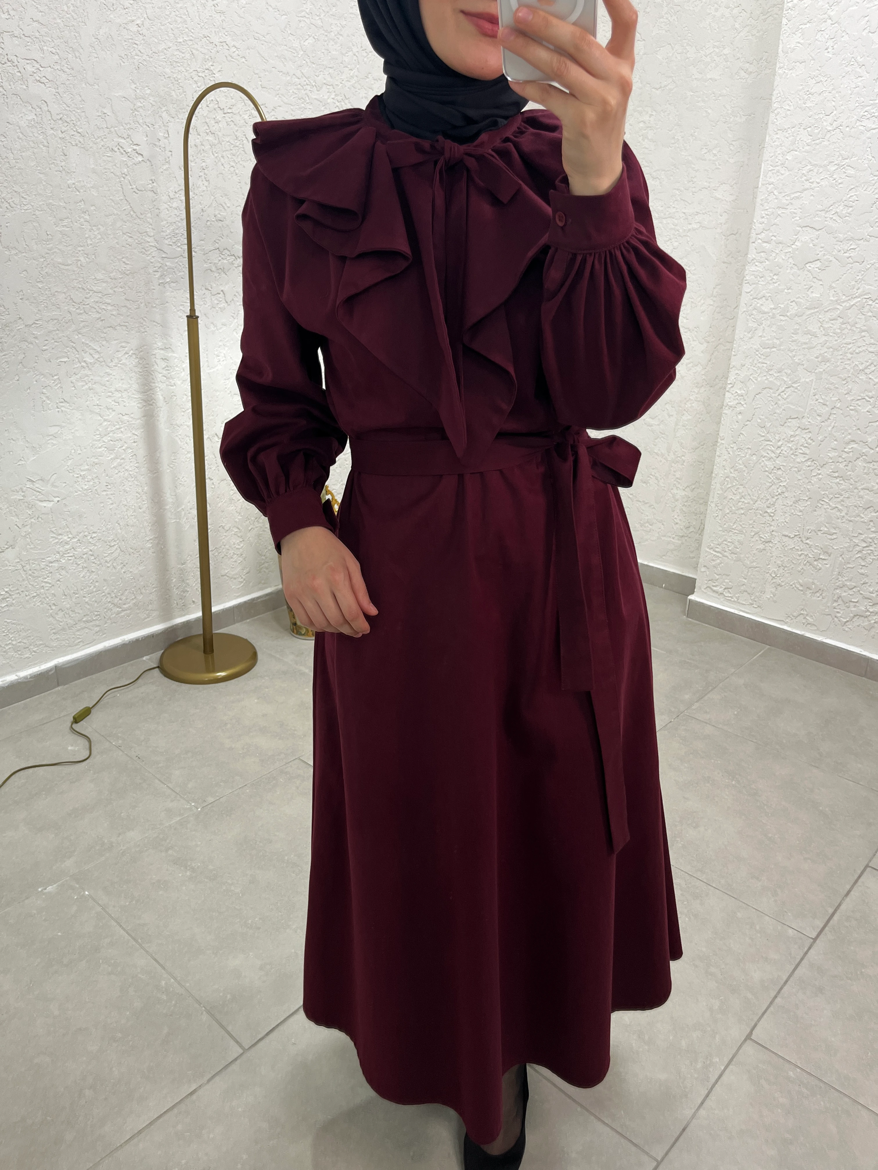 Zarif Volanlı Yaka %100 Cotton Elbise