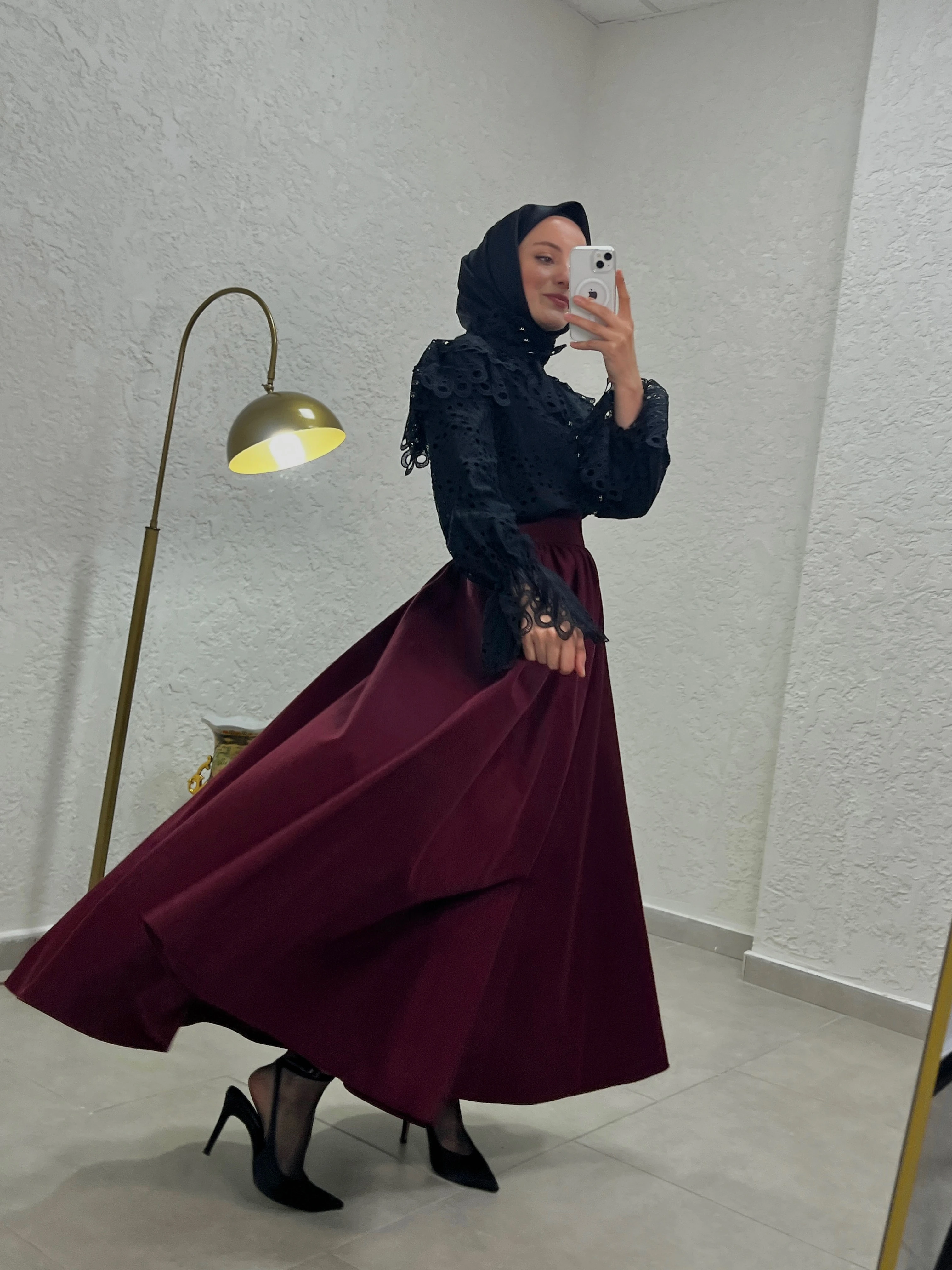 Büzgülü Geniş Kemerli %100 Cotton Etek