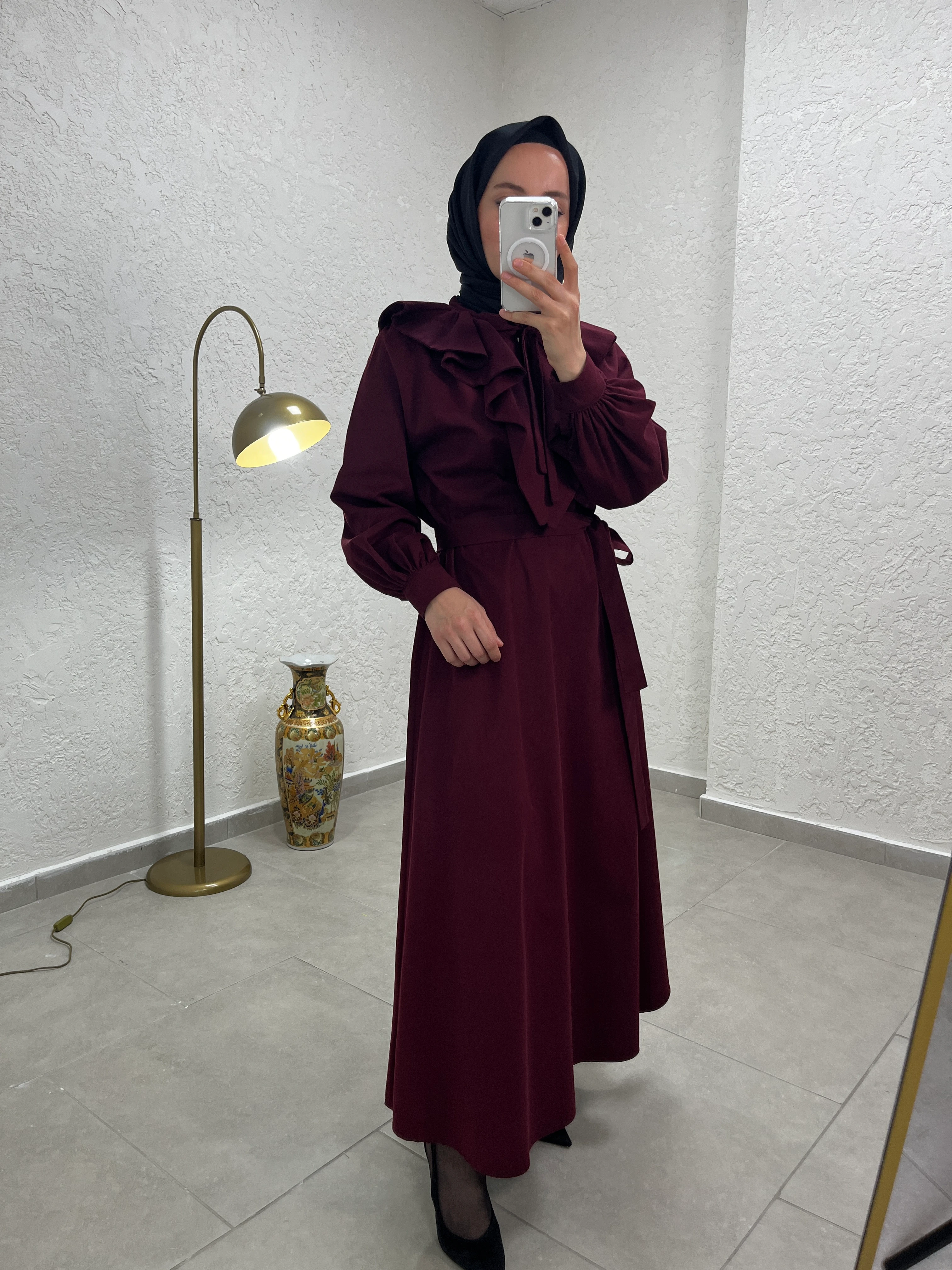 Zarif Volanlı Yaka %100 Cotton Elbise