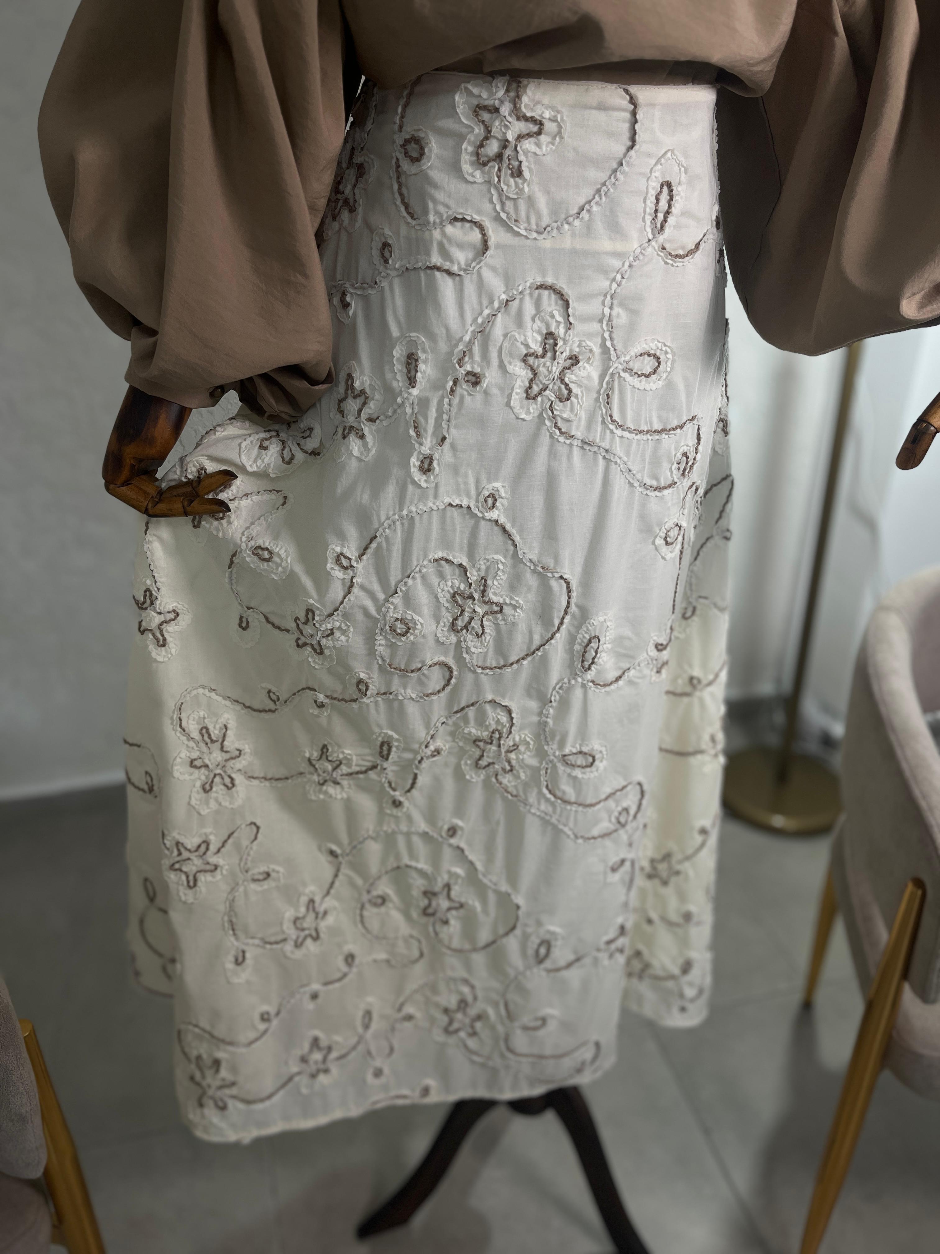 Çiçek Nakışlı  Pamuk Keten Etek