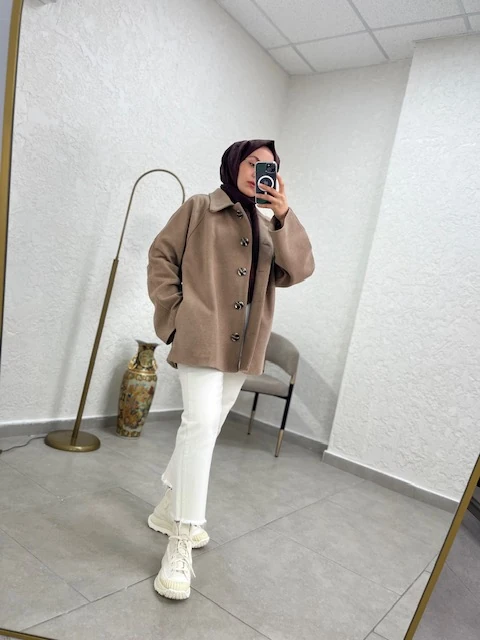 Vizon Reglan Kol Oversize Kaşe Kaban