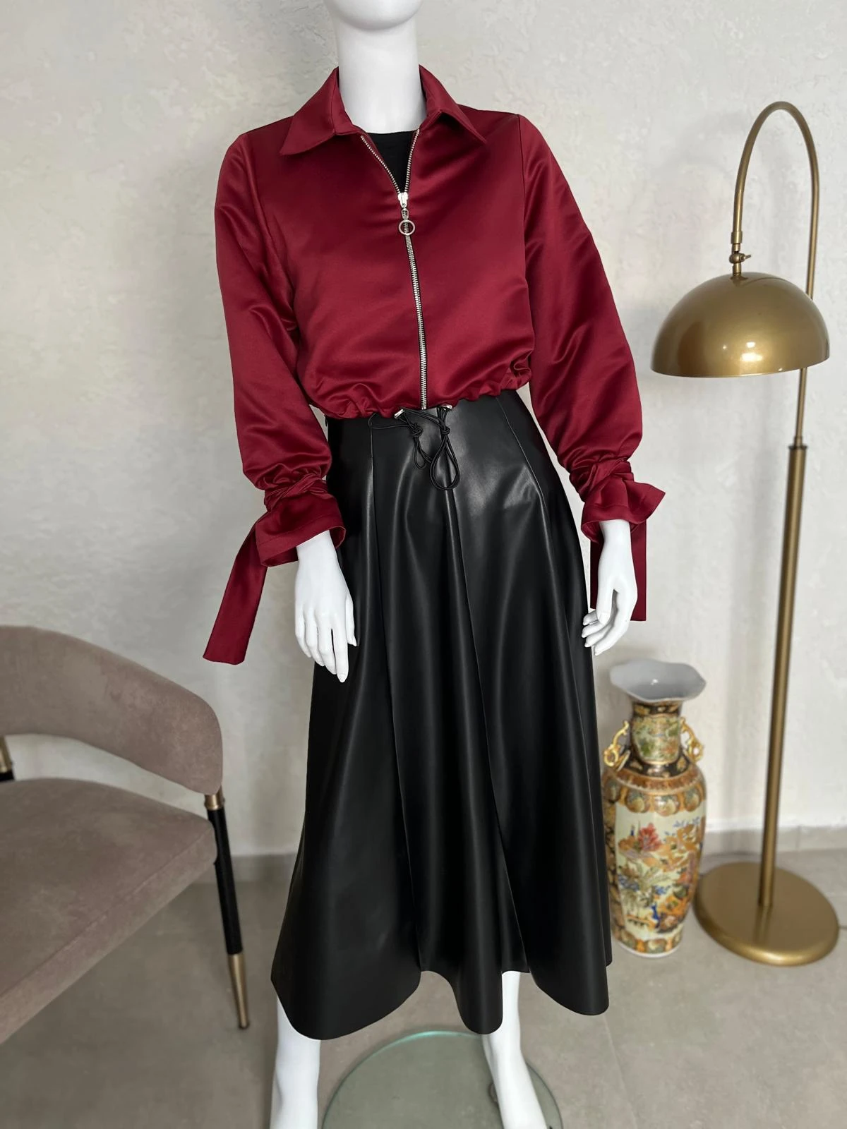 8 Parçalı Deri Etek