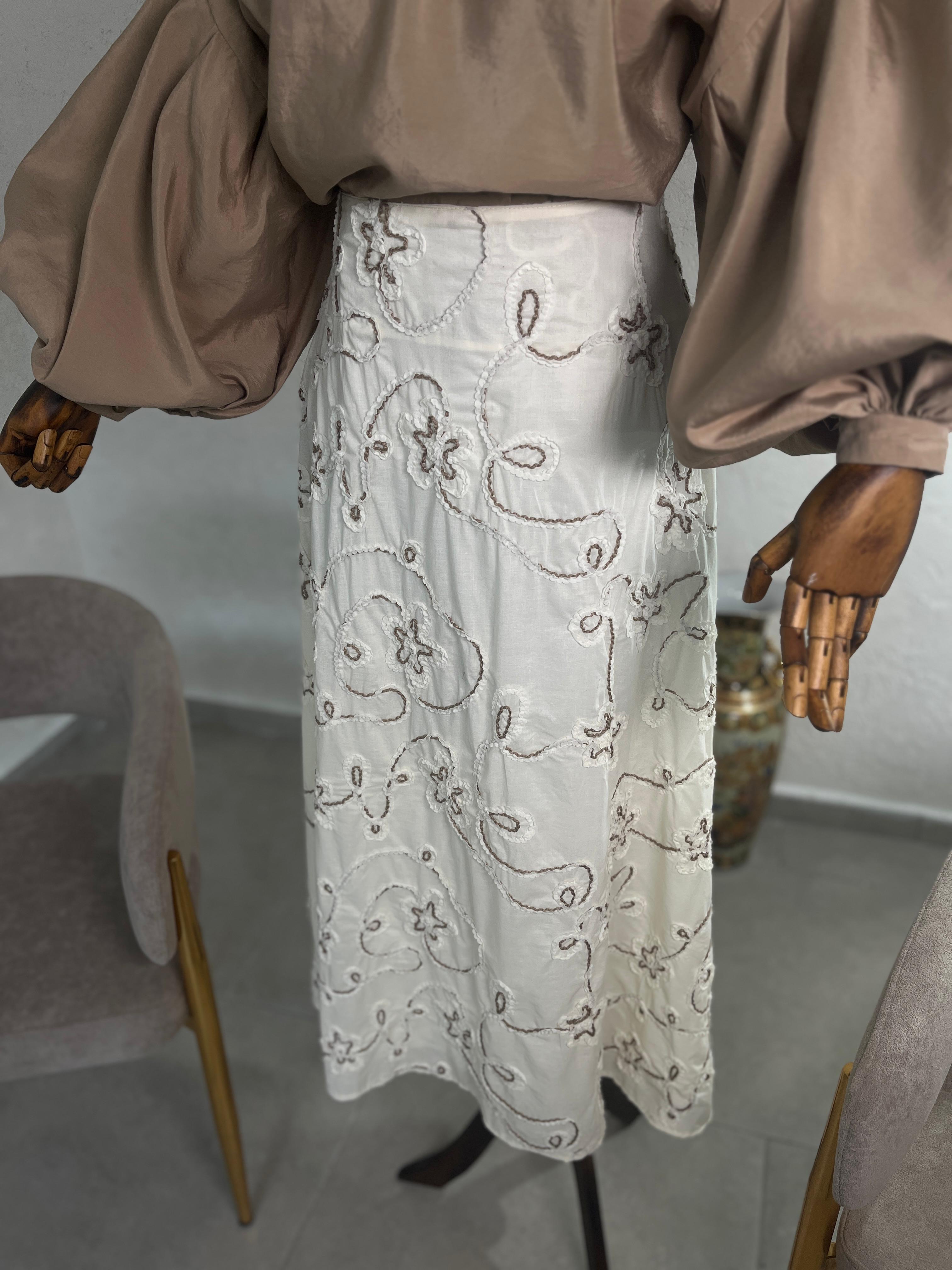 Çiçek Nakışlı  Pamuk Keten Etek